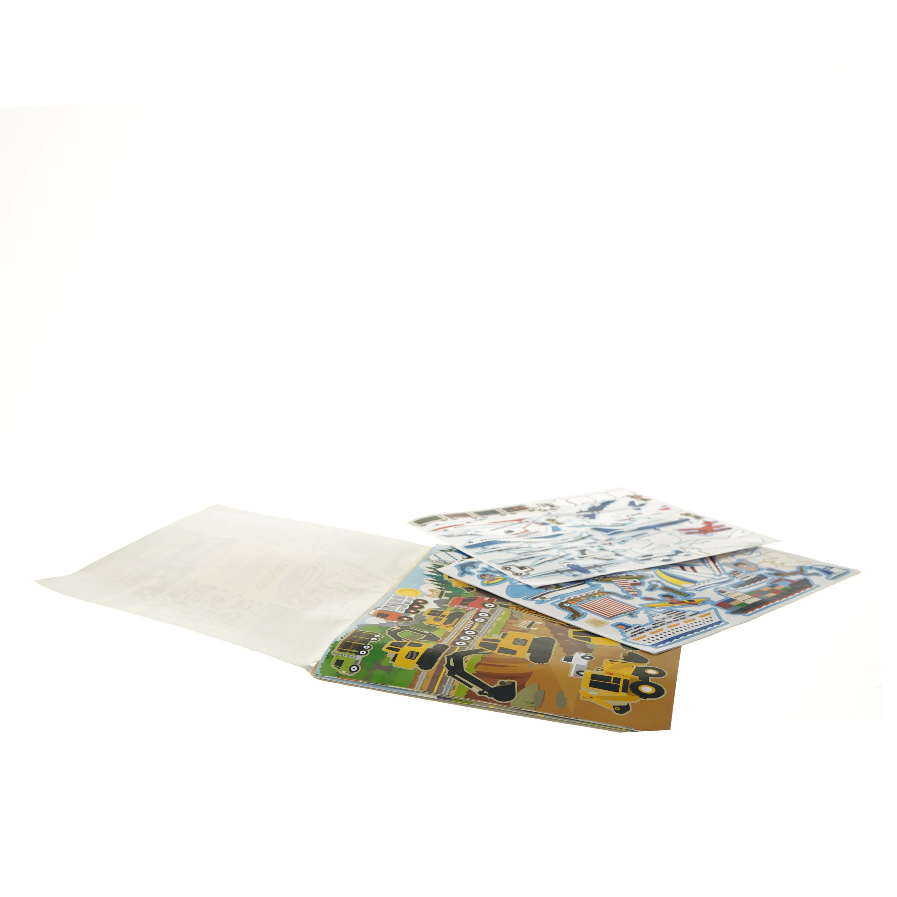 Genanvendelig klistermærke ark med køretøjer (str. 35x28 cm)