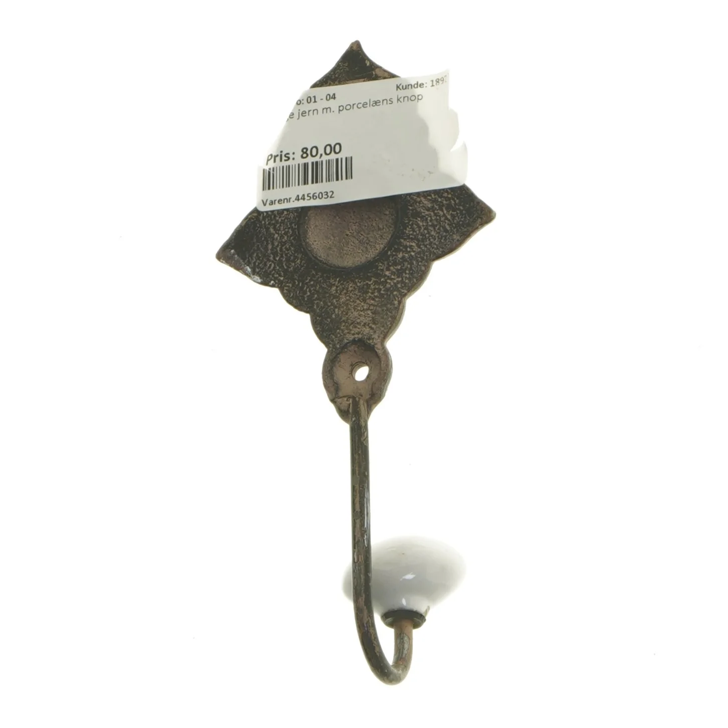 Vægkrog med porcelænsknop (str. 16 cm)