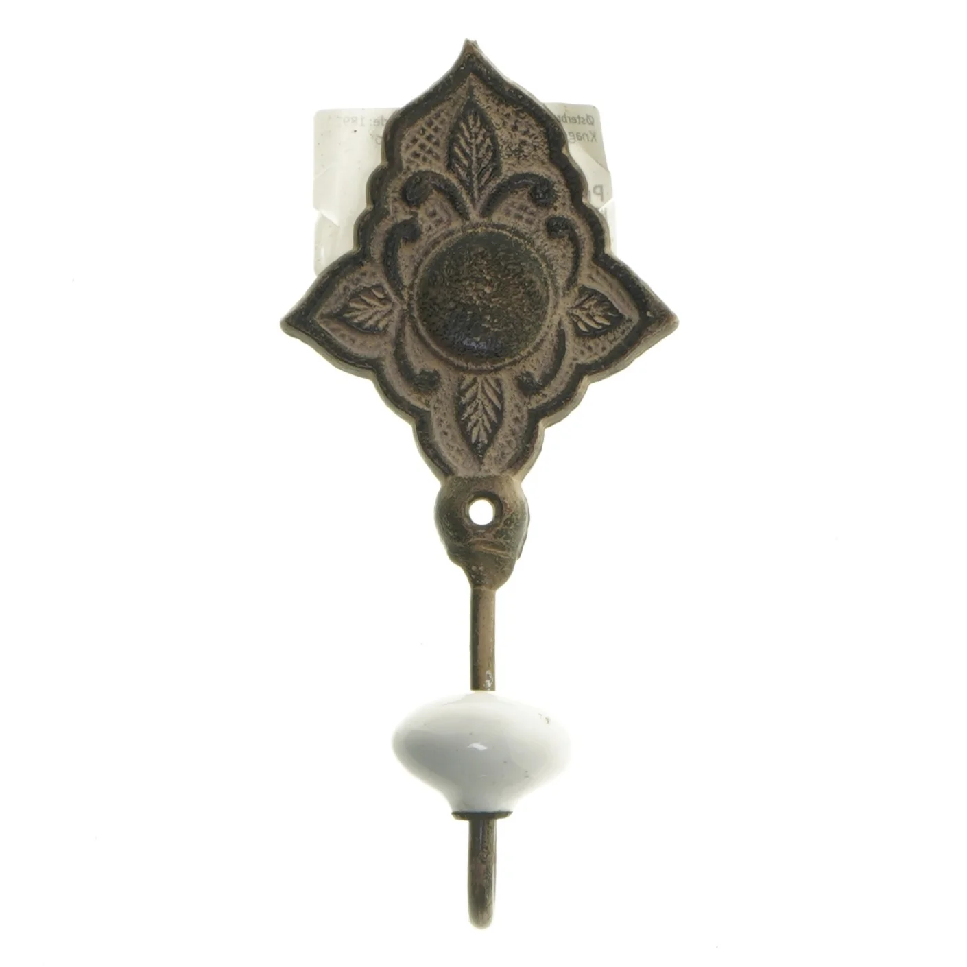 Vægkrog med porcelænsknop (str. 16 cm)