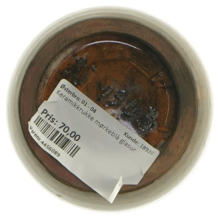 Keramikvase med mørkeblå glasur (str. 10 cm)