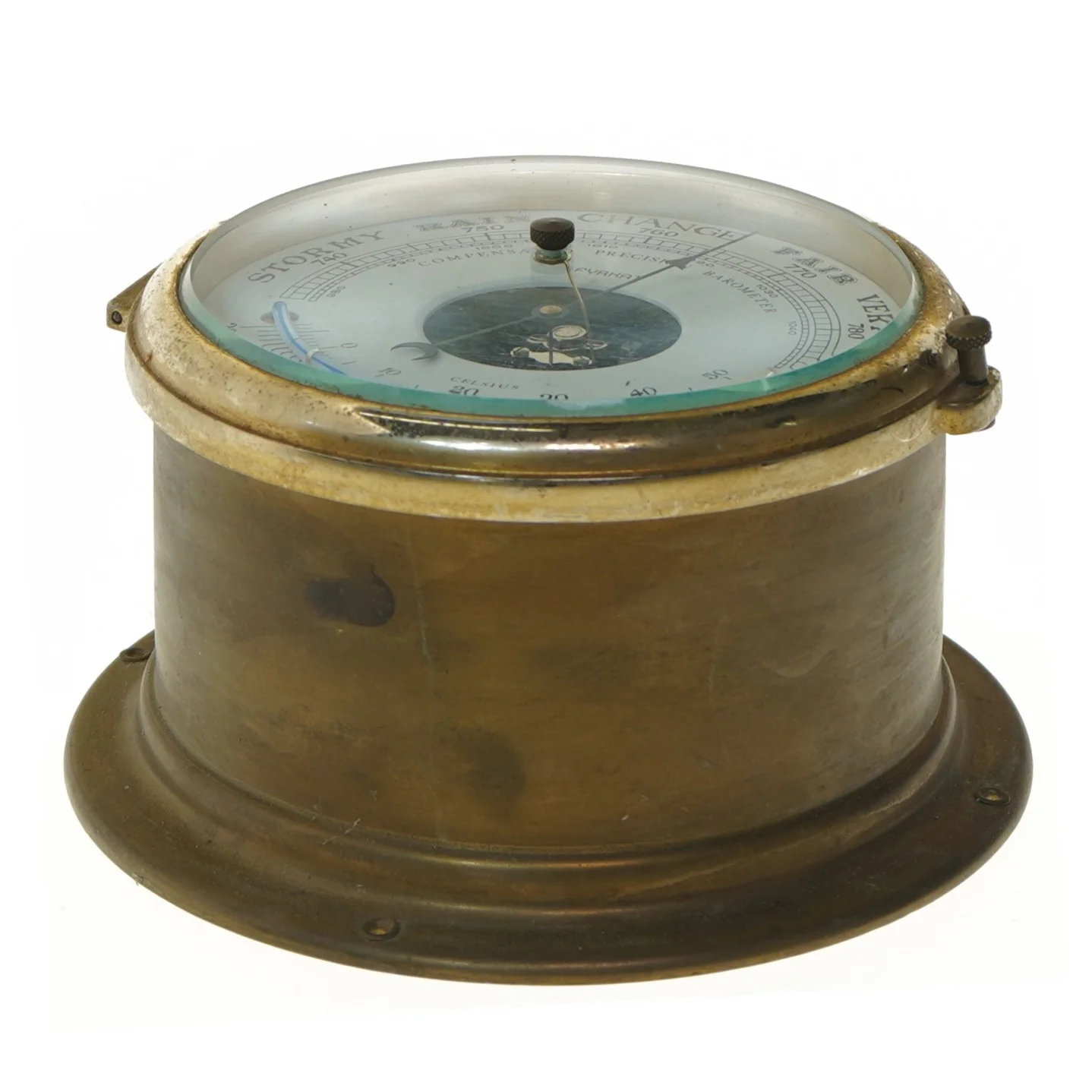 Fyrkat messingbarometer Quartz (str. Ø 15x9,5 cm)