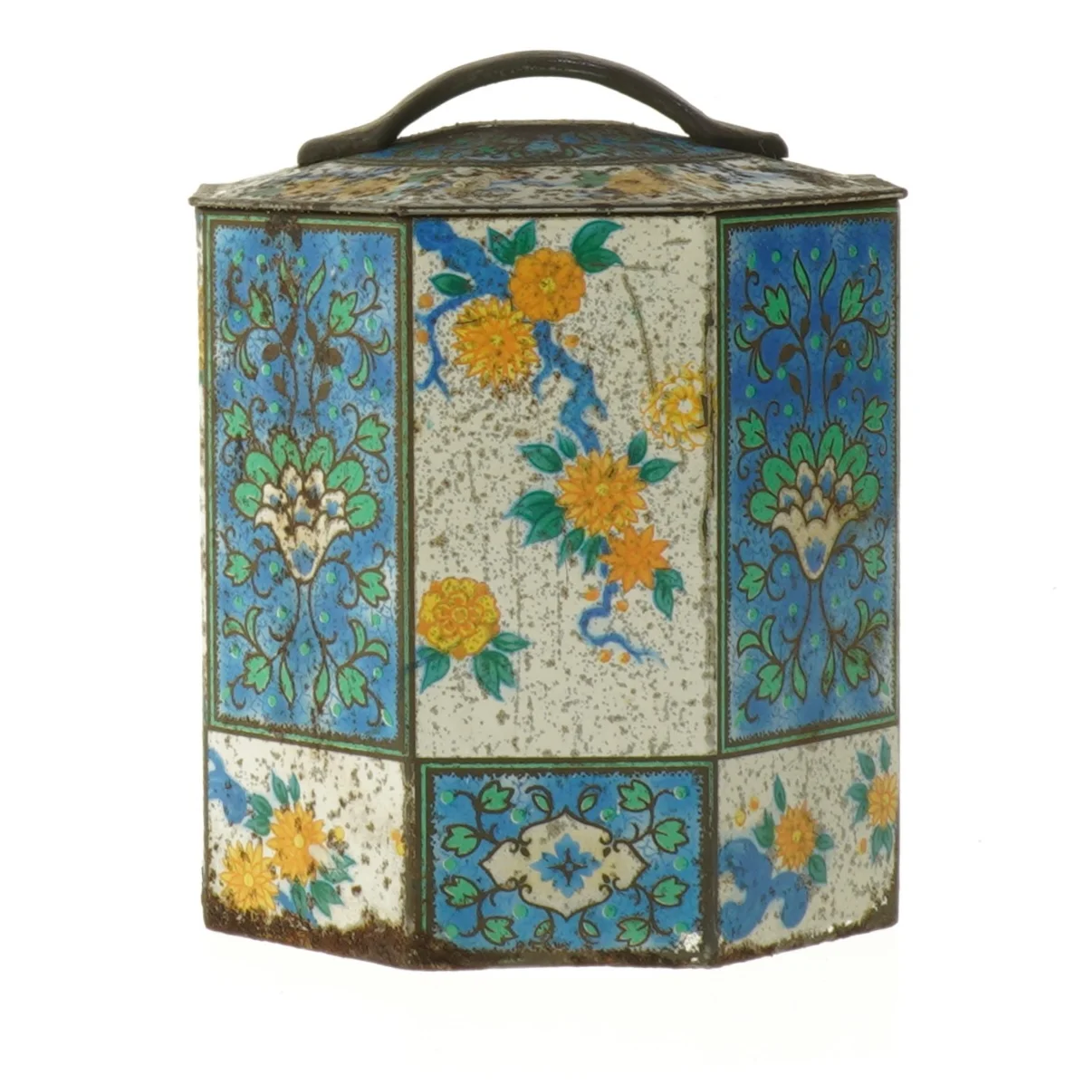 Antik dekoreret beholder (str. ø 13, 12 cm)