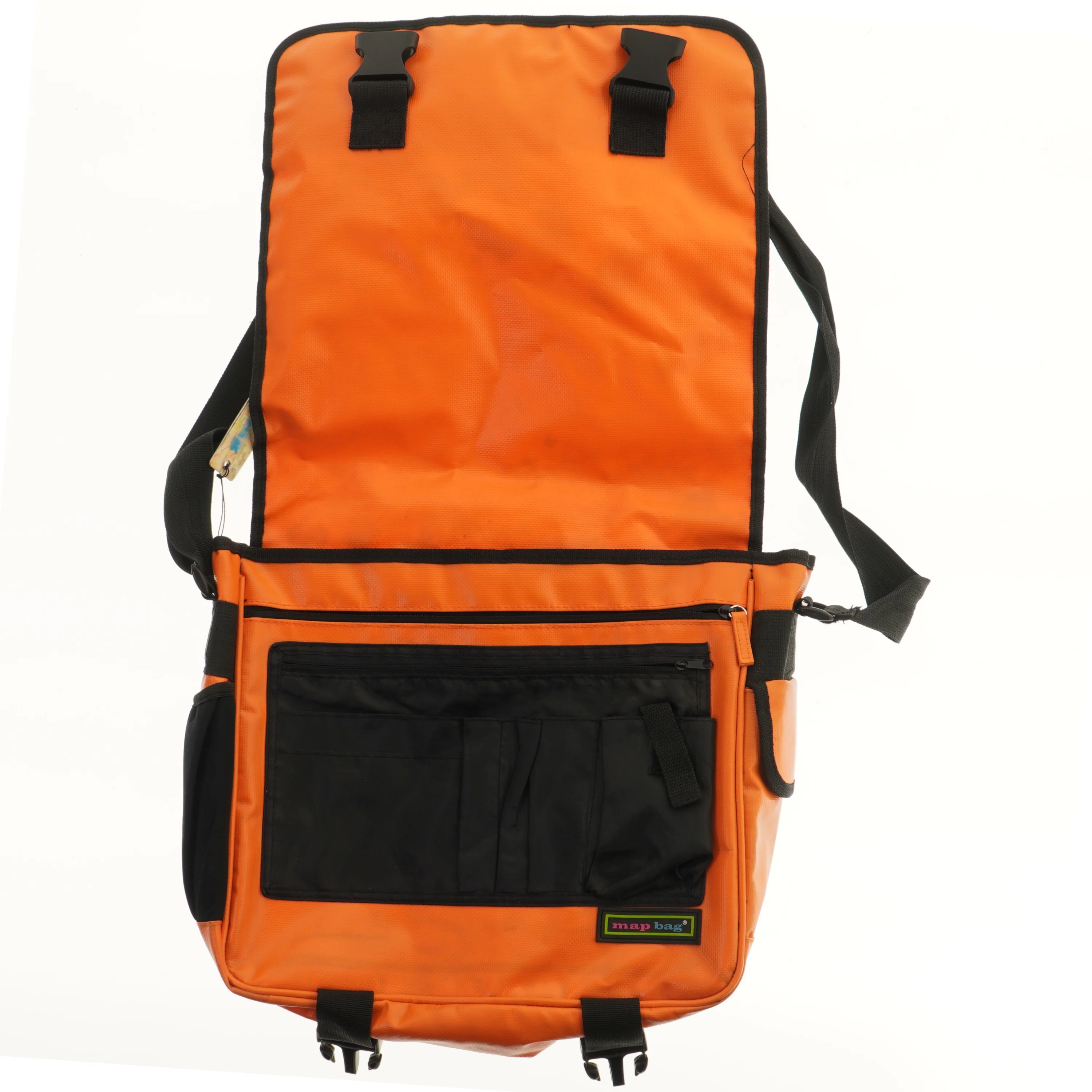 Orange skuldertaske med kortdesign (str. 41x39 cm)