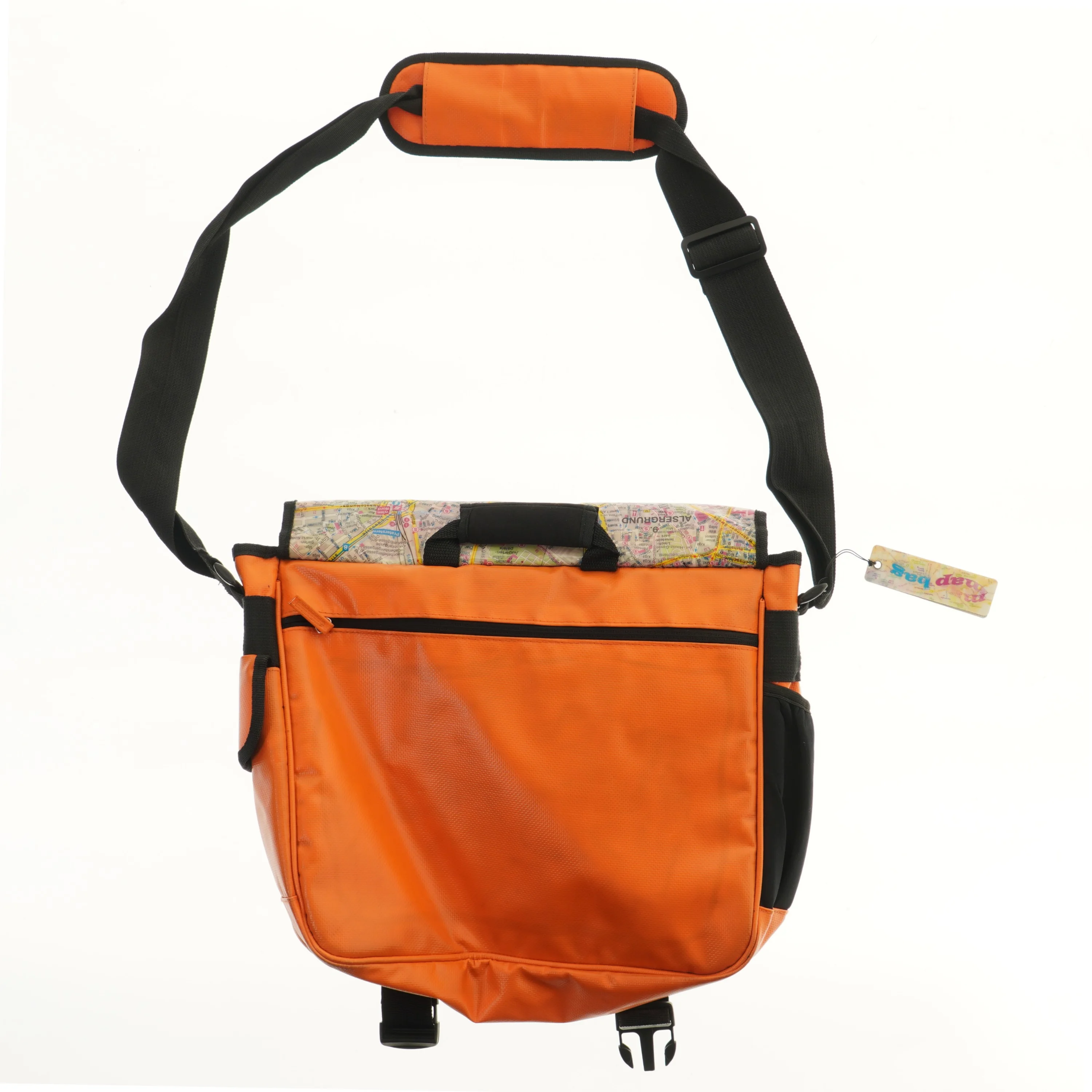 Orange skuldertaske med kortdesign (str. 41x39 cm)