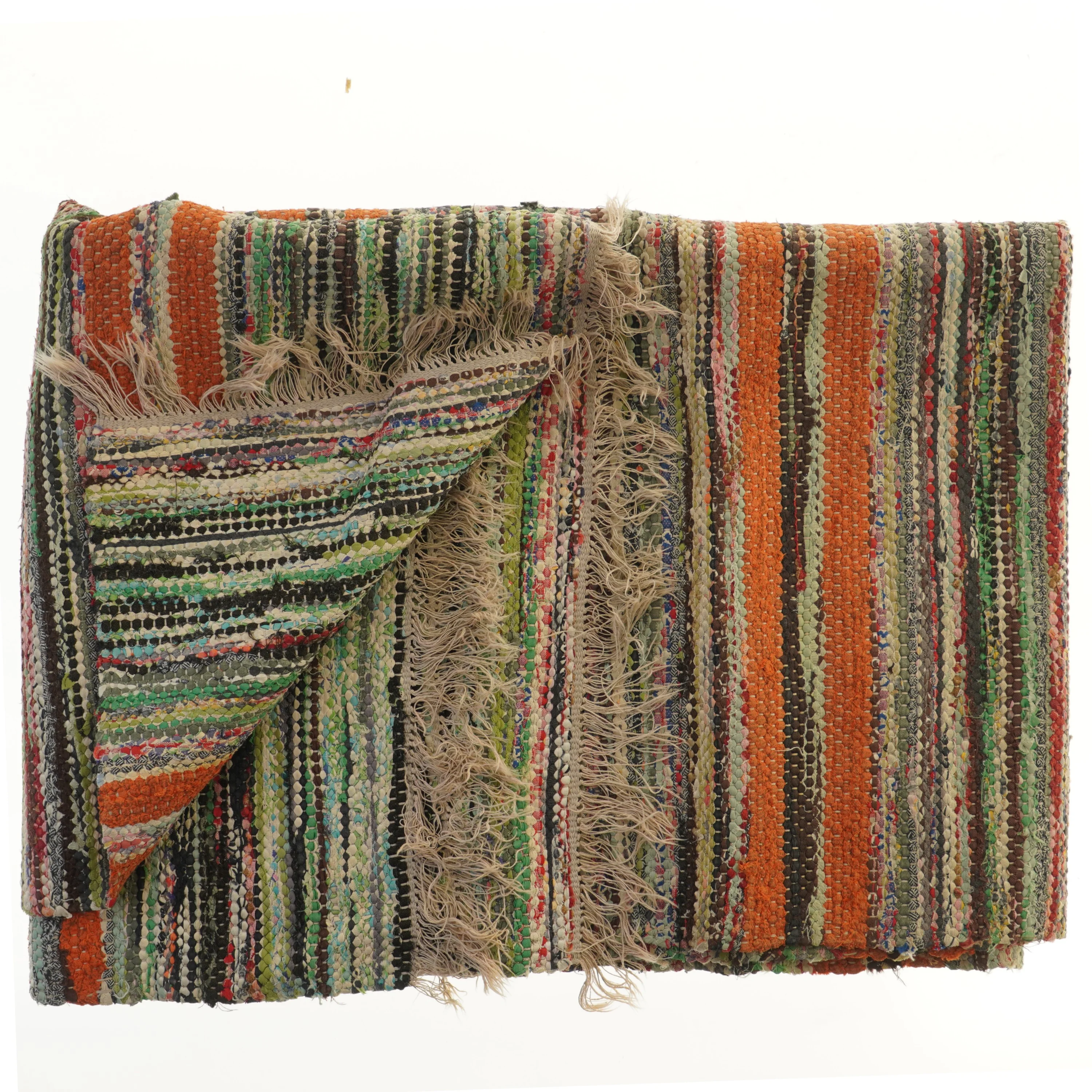 Svensk kludetæppe med frynser (str. 240x110 cm)