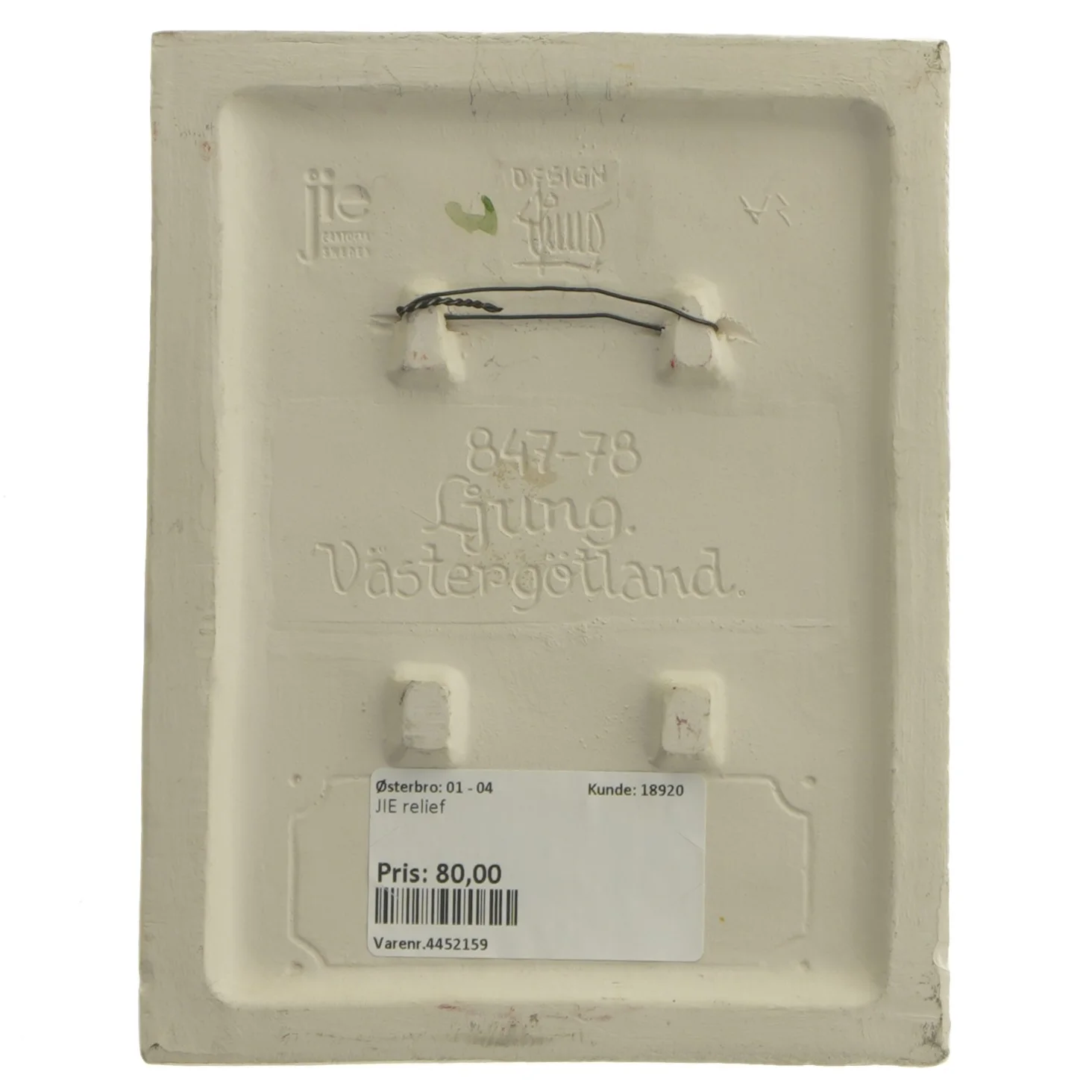 JIE Gantofta reliefplakette fra JIE (str. 17,5x13,5 cm)