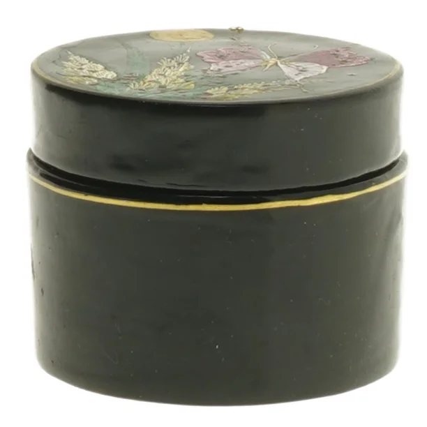 Dekoreret rund æske (str. Ø 7,5 cm)