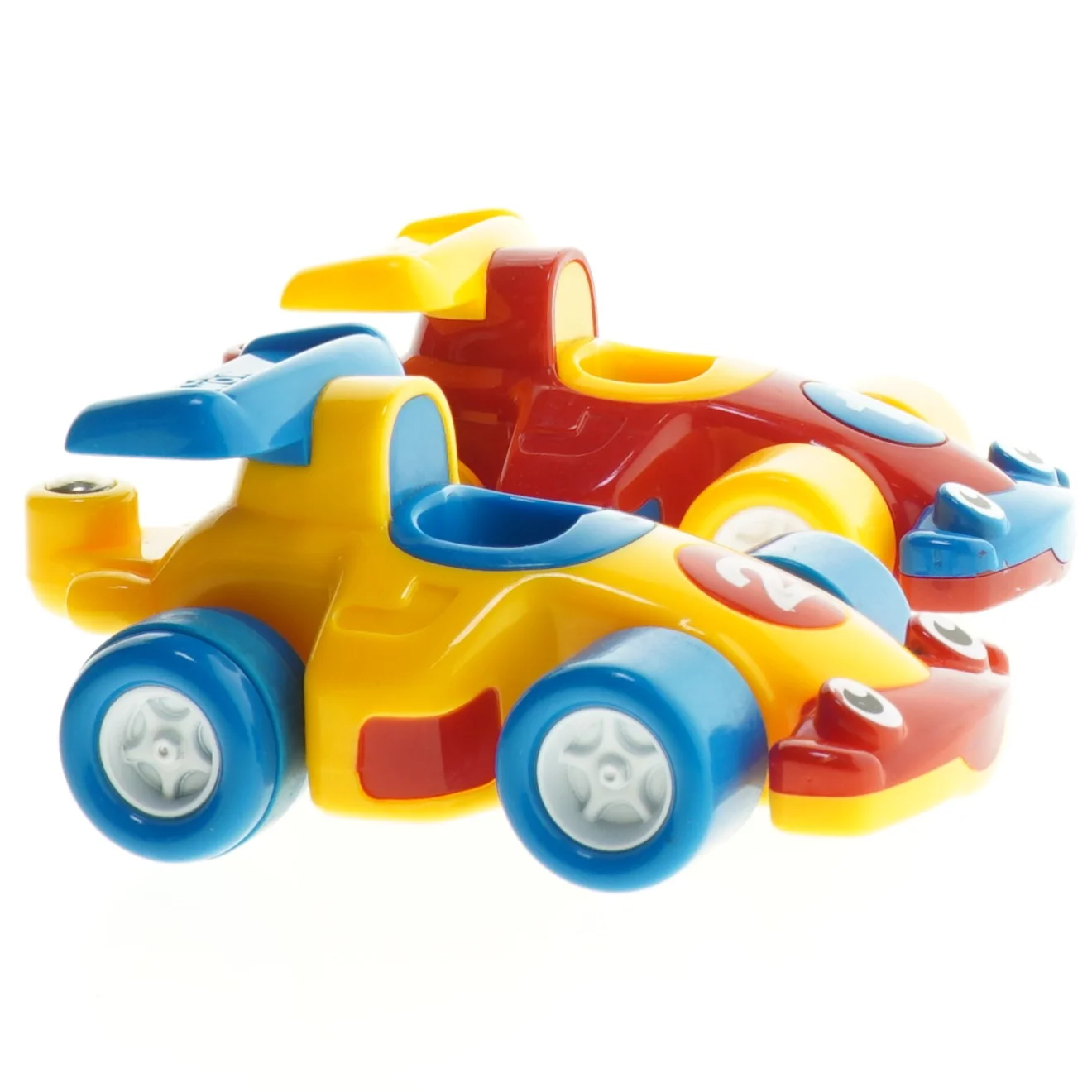 Farverige plastikbyggelastbiler fra Wow (str. 15 x 8 cm)