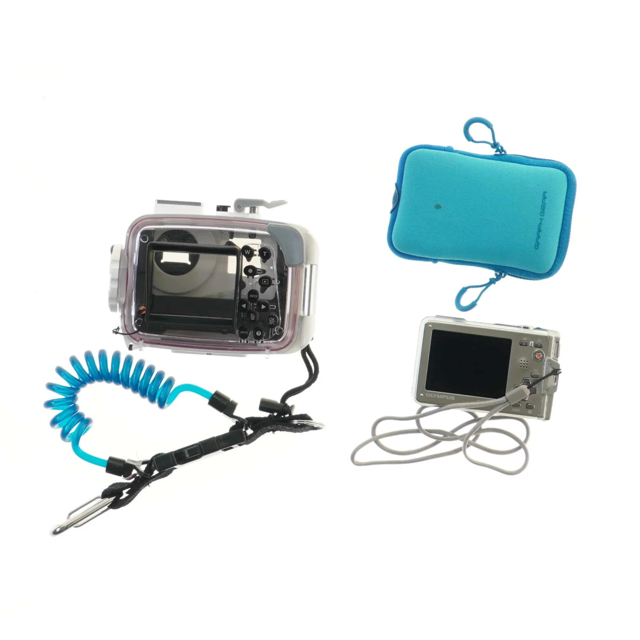 Olympus kamera med undervandshus og taske fra Olympus (str. 14 cm)