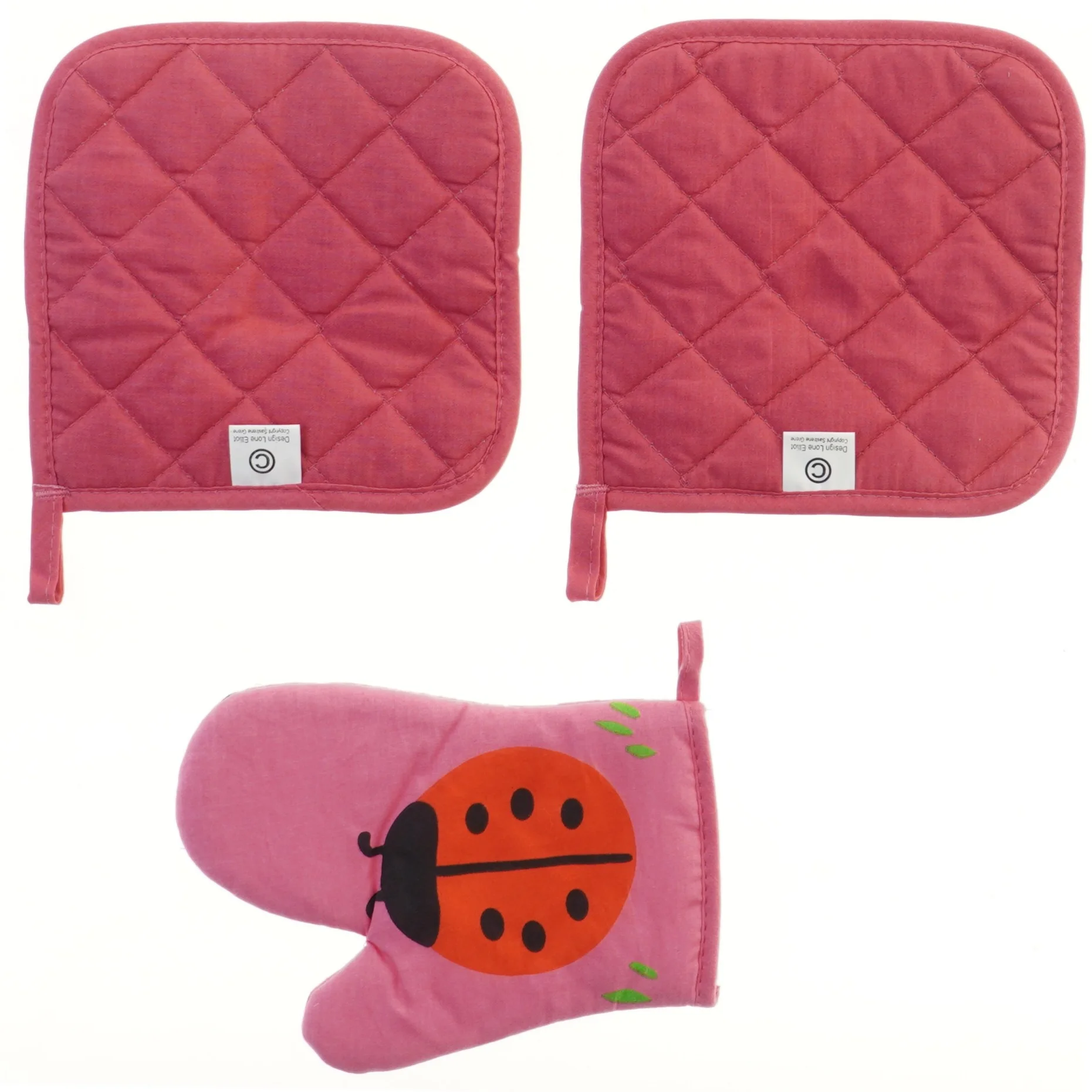 Sæt med grydelapper og ovnhandske til børn (str. 18x18 & 20 cm)