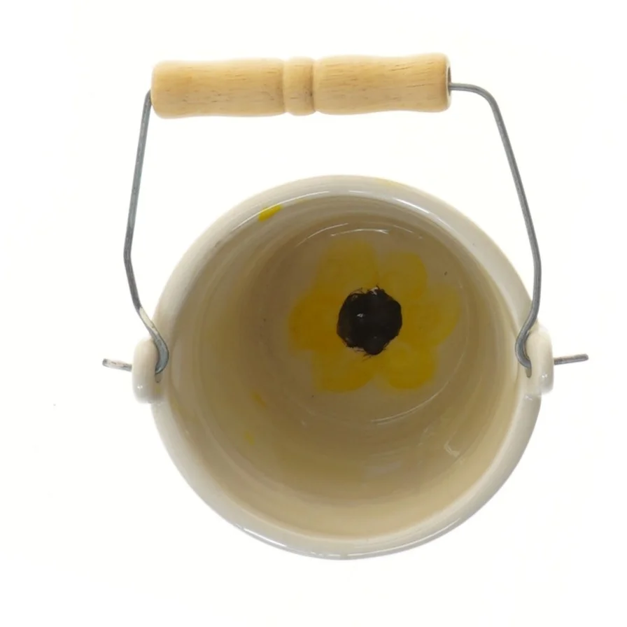 Lille malet spand med håndtag (str. Ø 11 cm længde 10 cm)