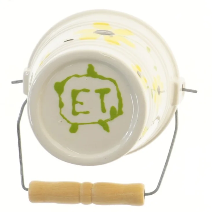 Lille malet spand med håndtag (str. Ø 11 cm længde 10 cm)