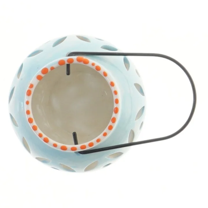 Keramik lygte med mønster og håndtag (str. 7,5 cm)