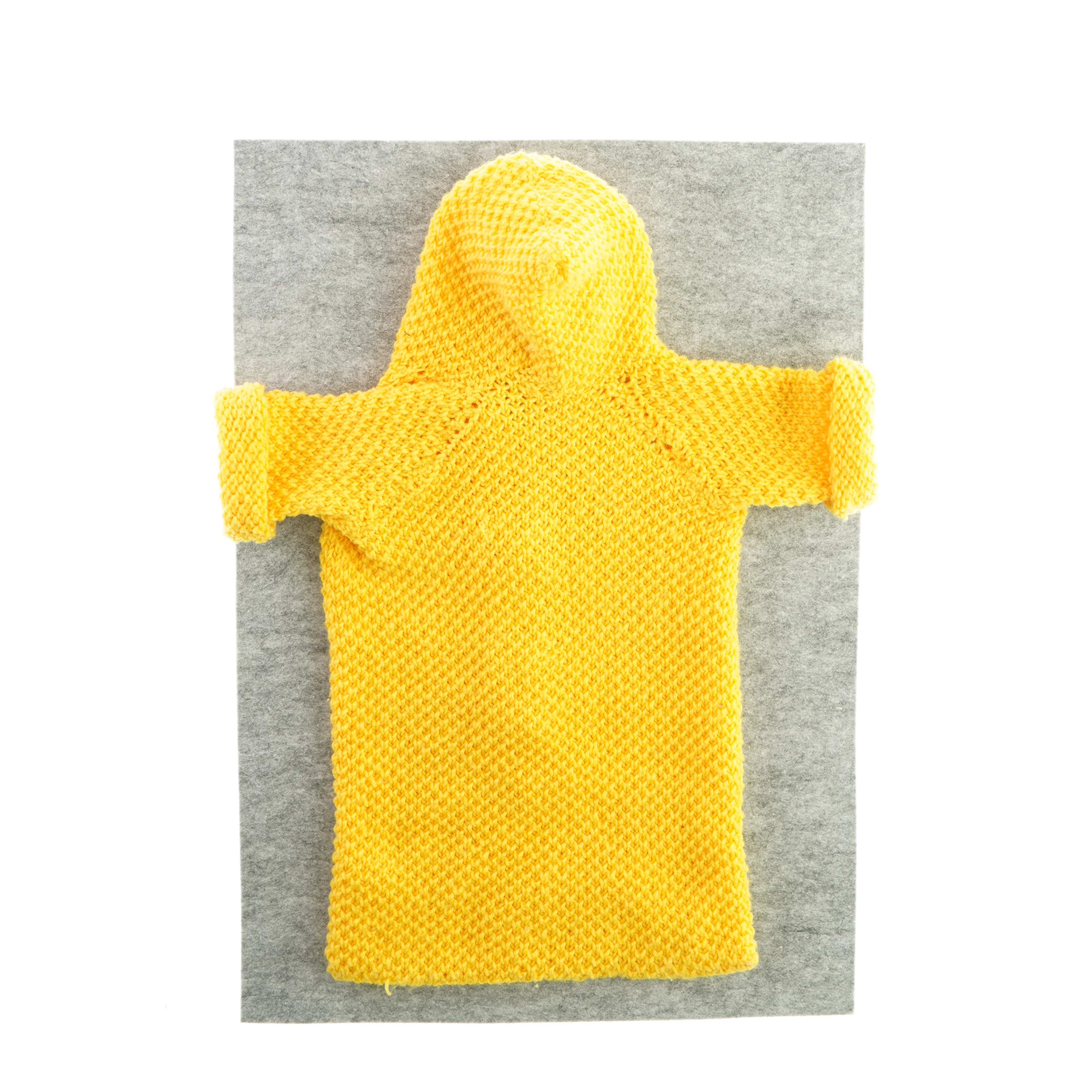 Hjemmestrikket sovepose med hætte til baby eller dukke