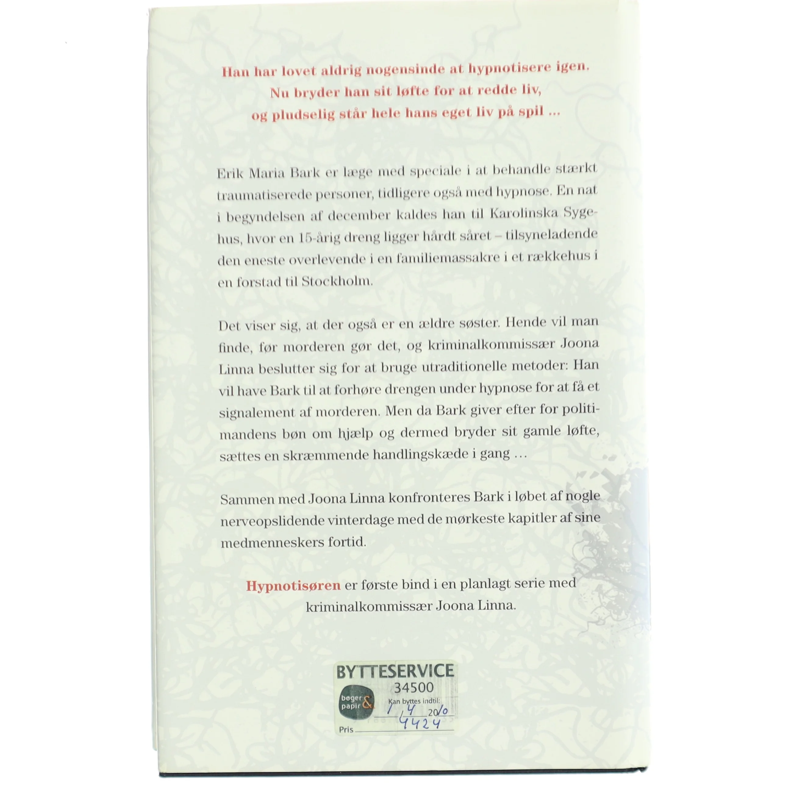 Hypnotisøren af Lars Kepler (Bog)