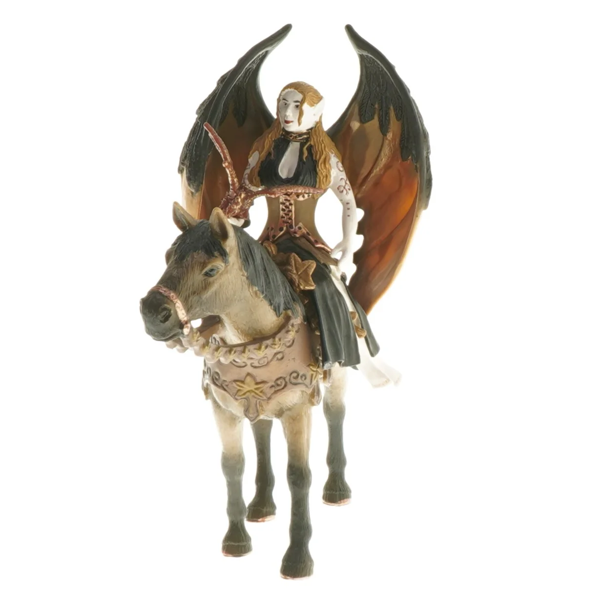 Figur af kvinde på hest med drage fra Schleich (str. 16 cm)