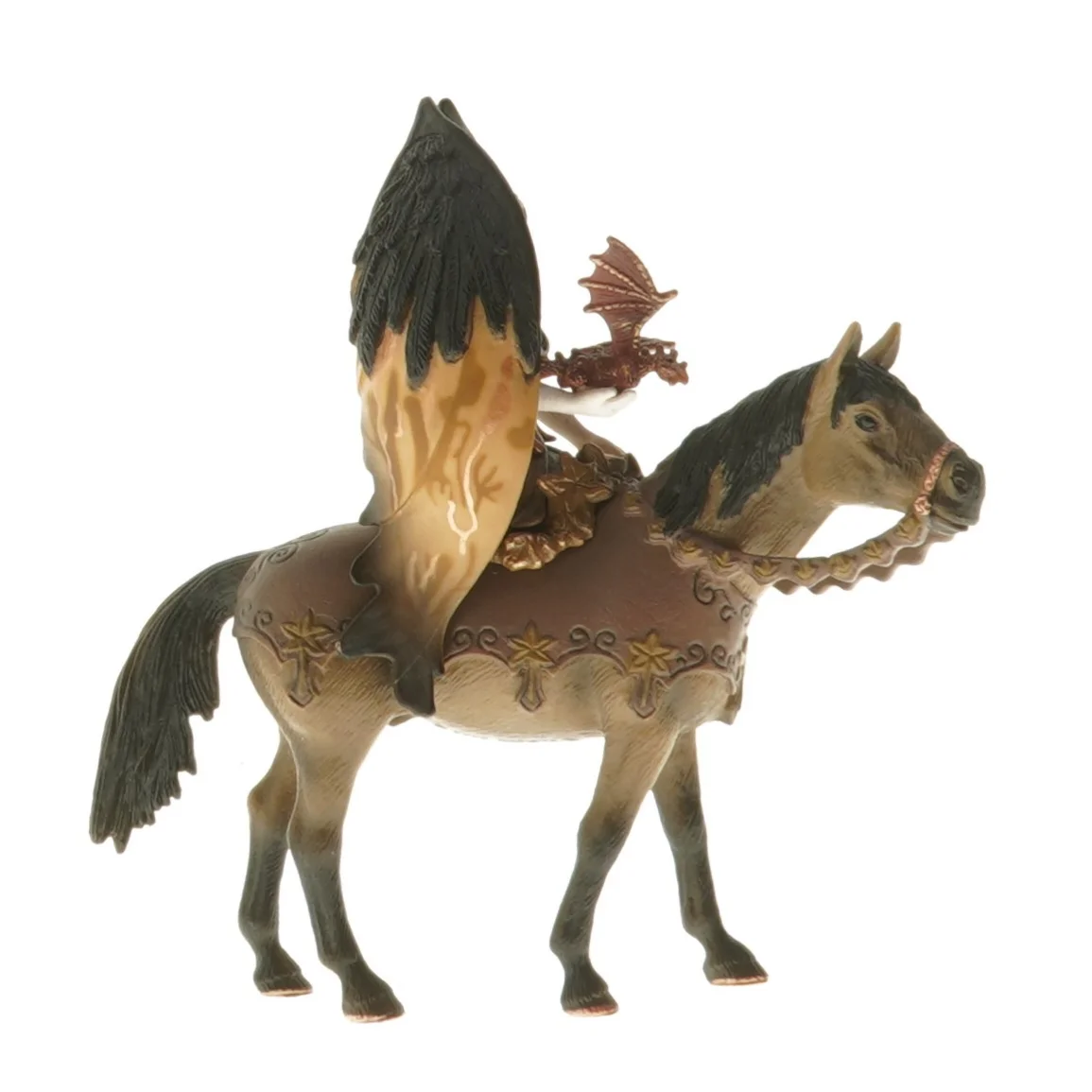 Figur af kvinde på hest med drage fra Schleich (str. 16 cm)