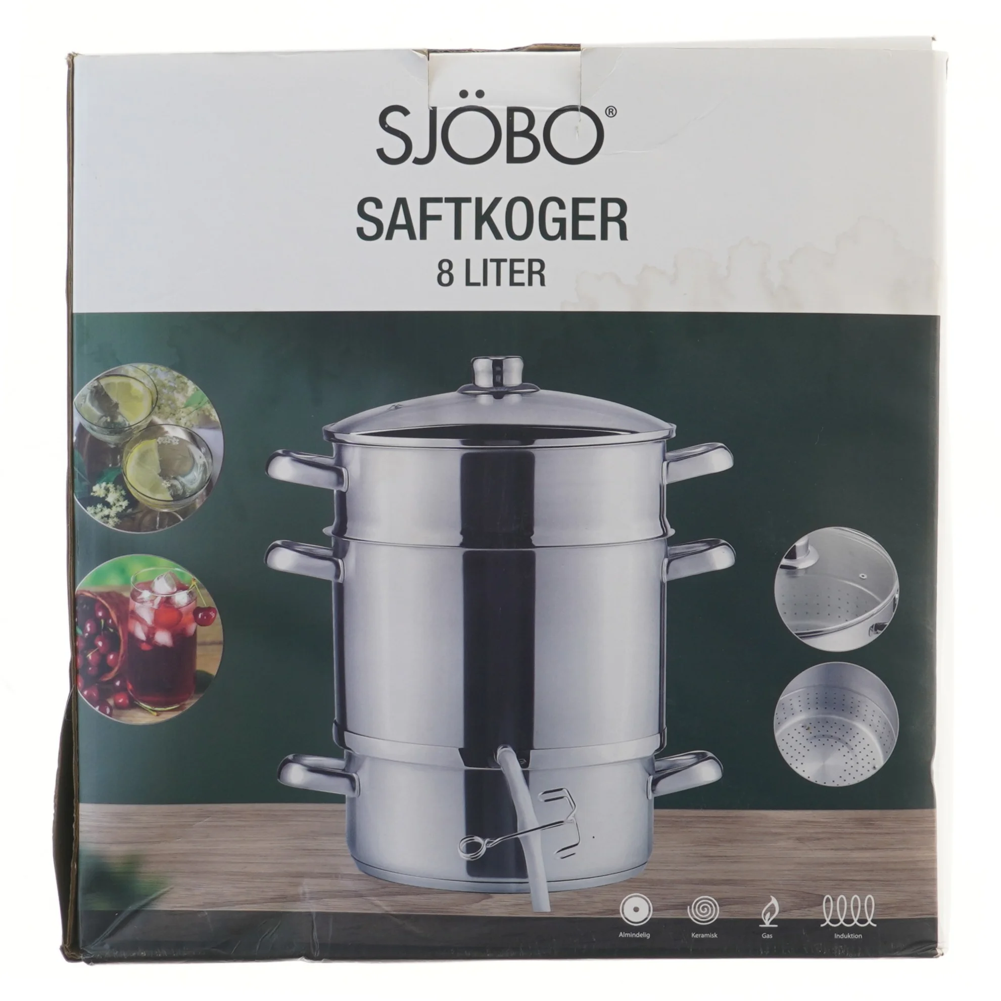 Saftkoger med låg og slange fra SJÖBO (str. Ø 27,5 og 27,5 og 26 cm)