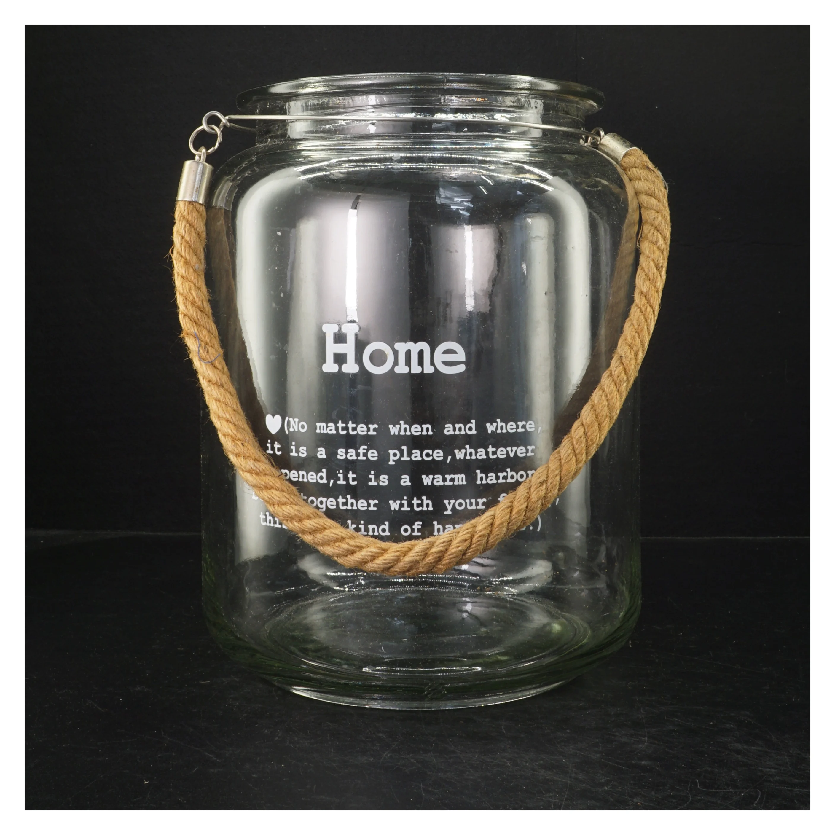 Dekorativ glaslanterne med tovværkshåndtag (str. Ø. 18 cm. længde, 28 cm)