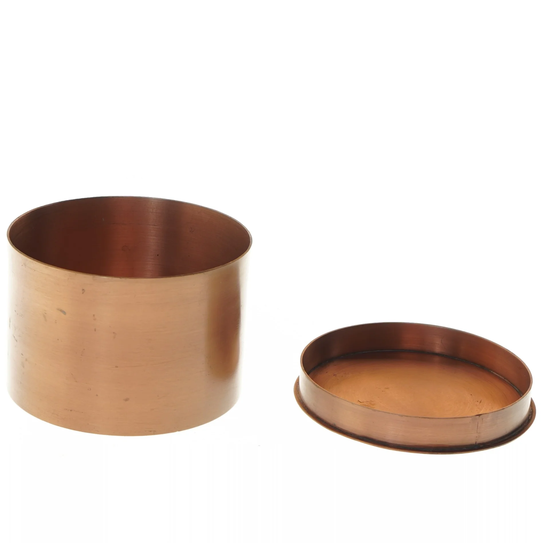 Rund metalopbevaringsboks (str. Ø 12 cm længde 8,5 cm)