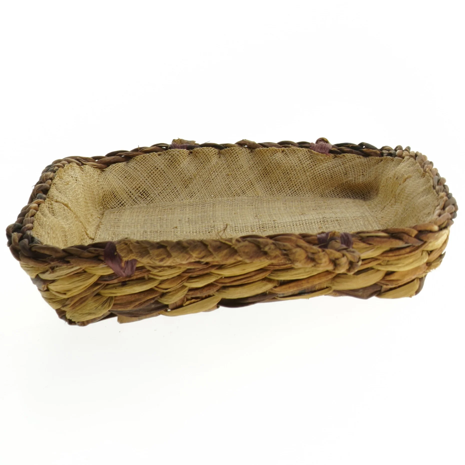 Rustik serveringsbakke med flettet kant (str. 26x20 cm)