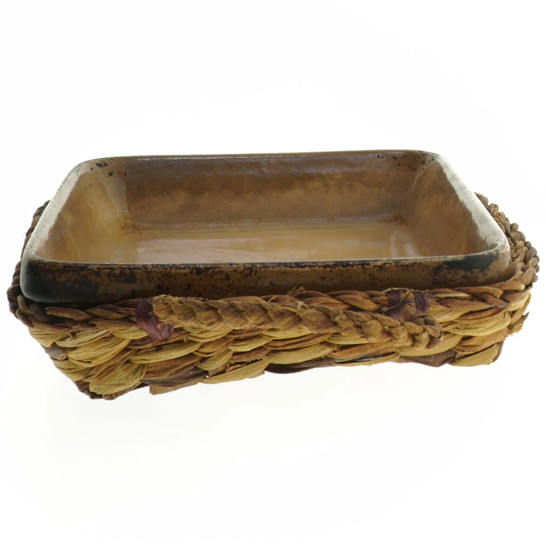 Rustik serveringsbakke med flettet kant (str. 26x20 cm)