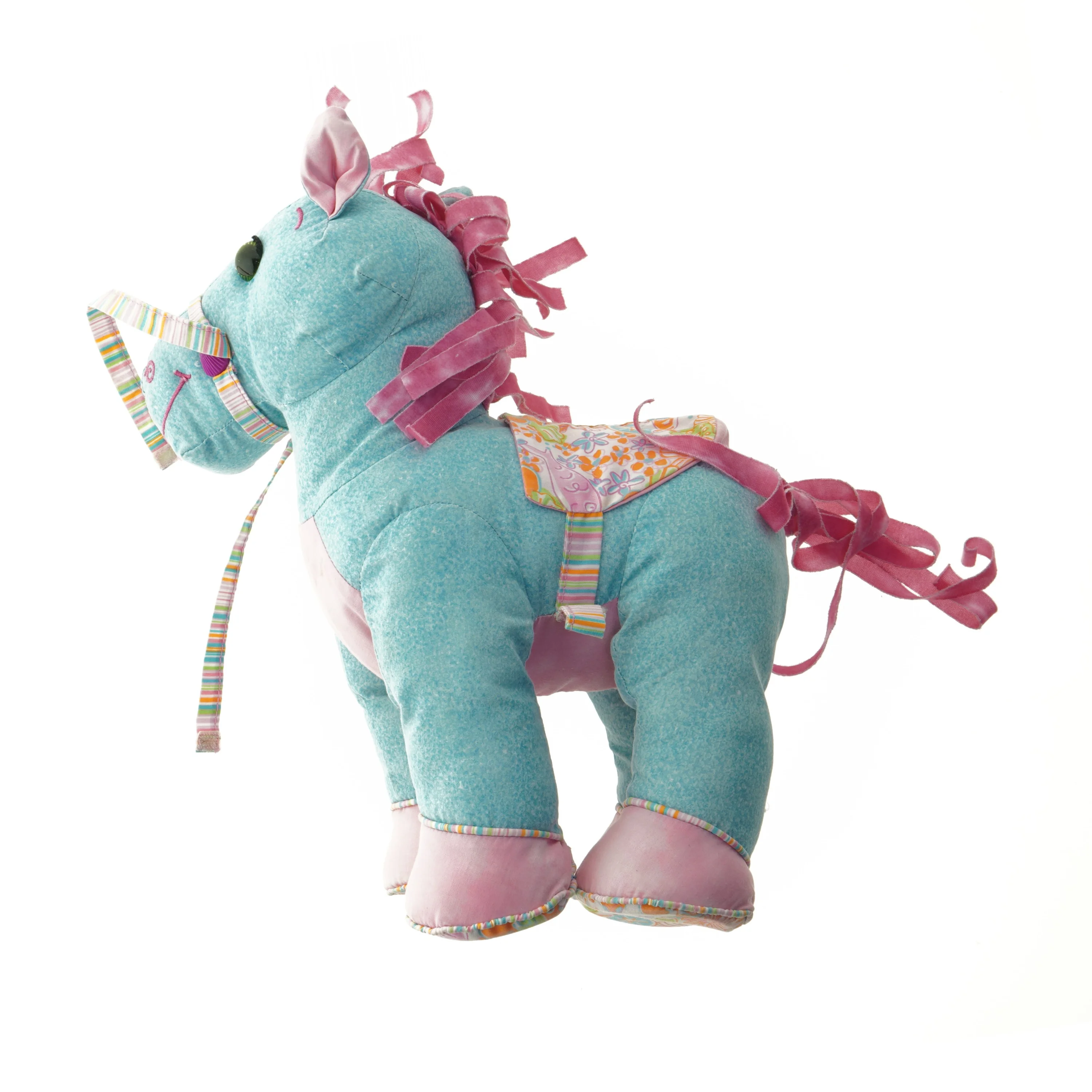 Blå tøjhest med pink detaljer (str. 29x37,5 cm)