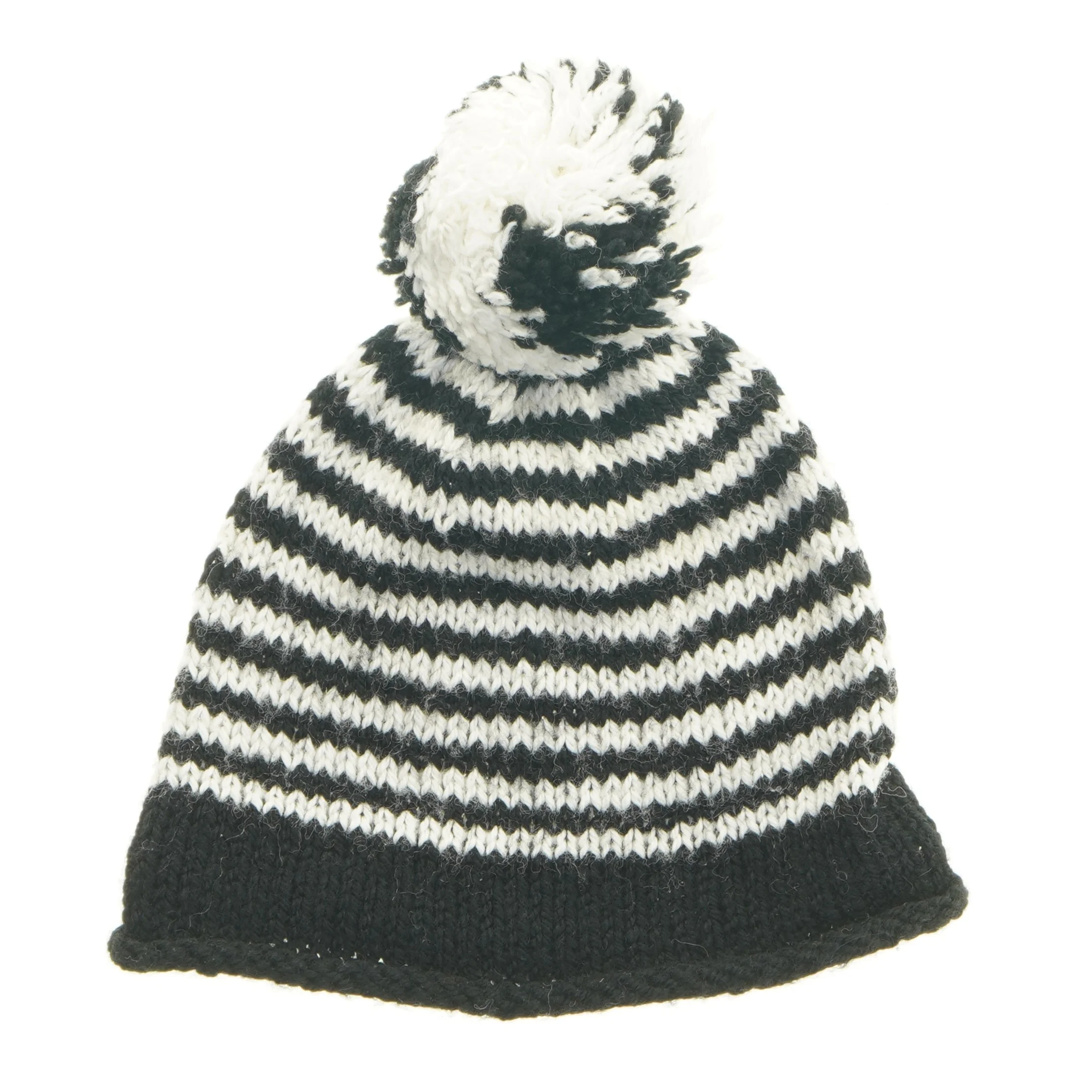 Strikket hue med kvast (str. 22x27 cm)