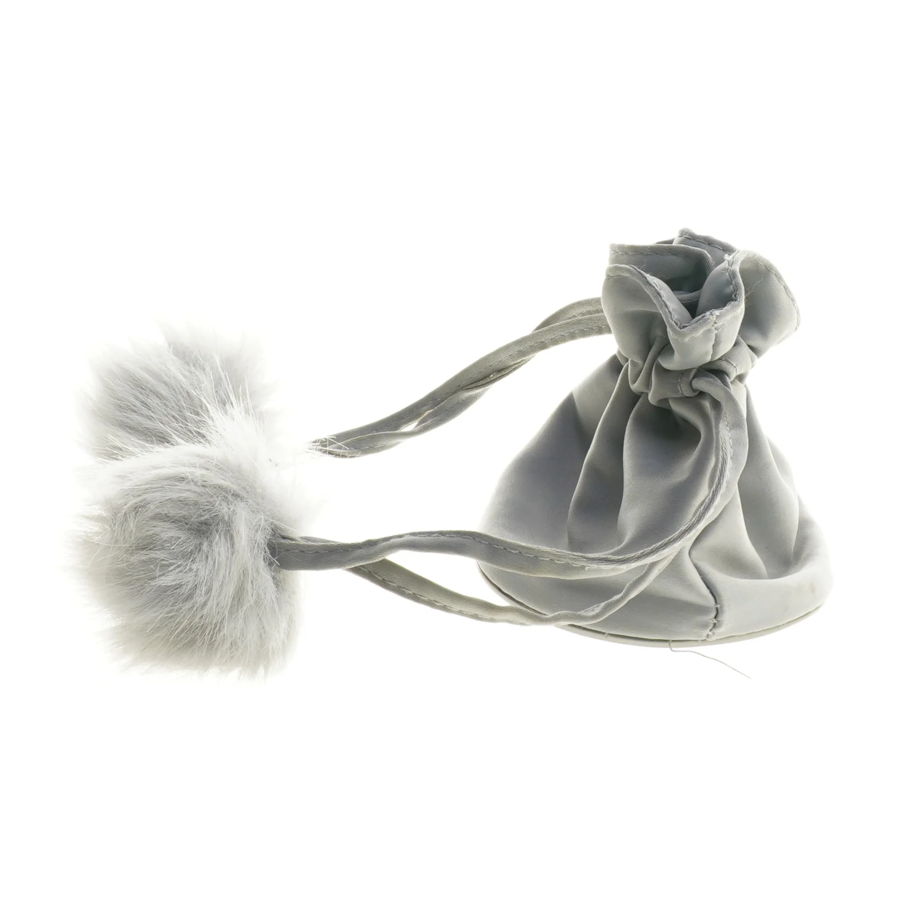 Grå pose med pom-poms (str. Ø 10 cm)