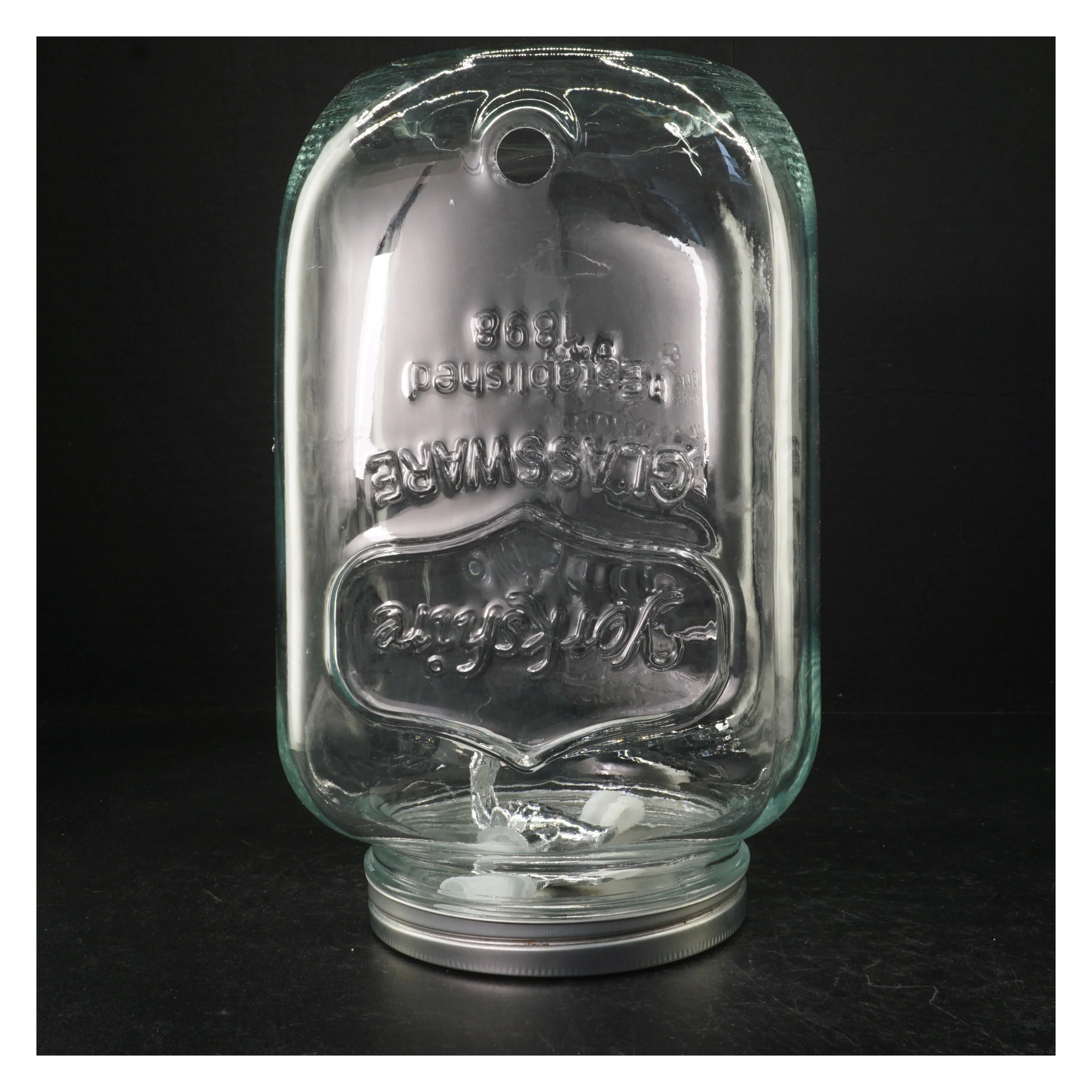 Glastønde med hul til aftapningshane (str. 32 cm)