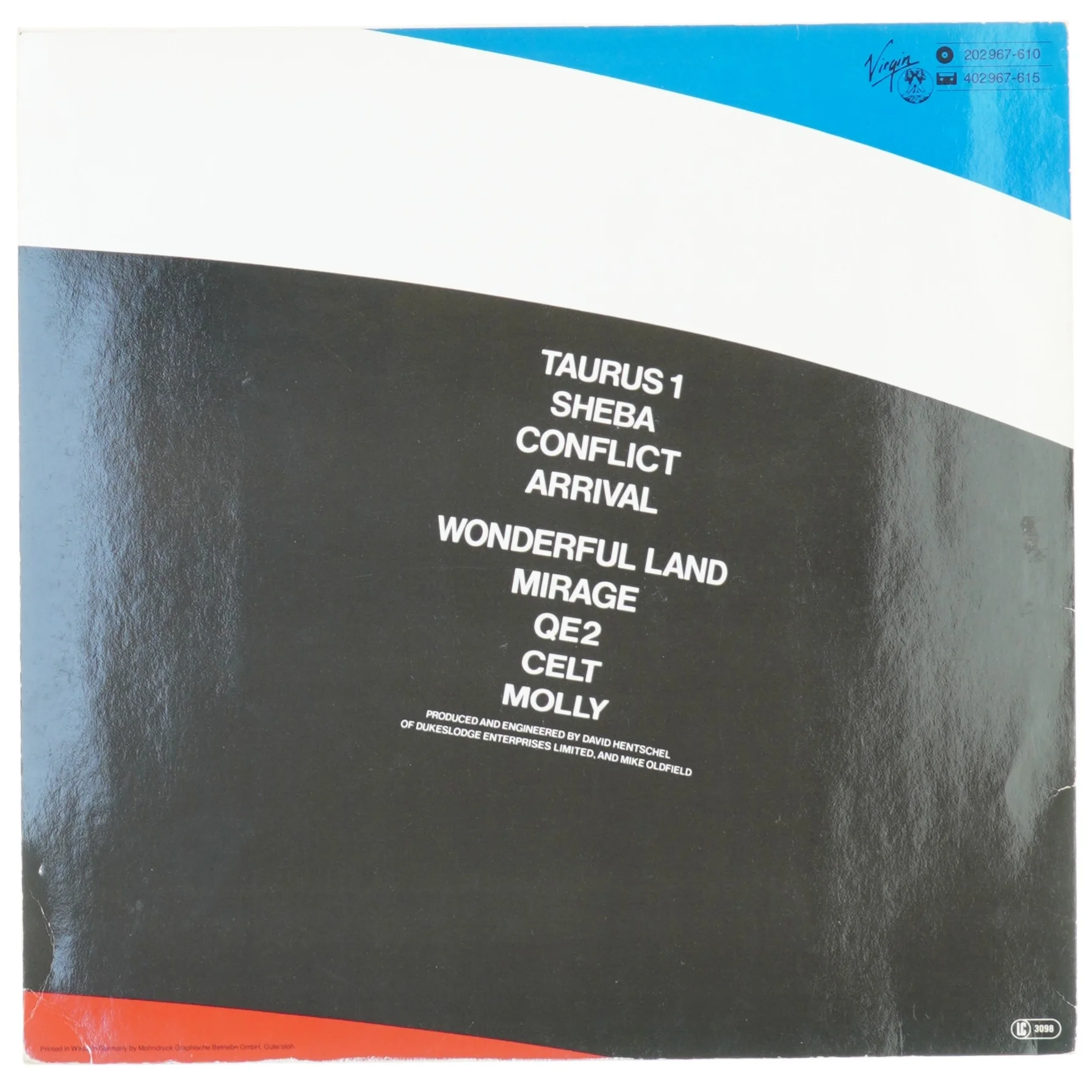 Lp plade QE2 mike olldfield fra Virgin (str. 31 x 31 cm)