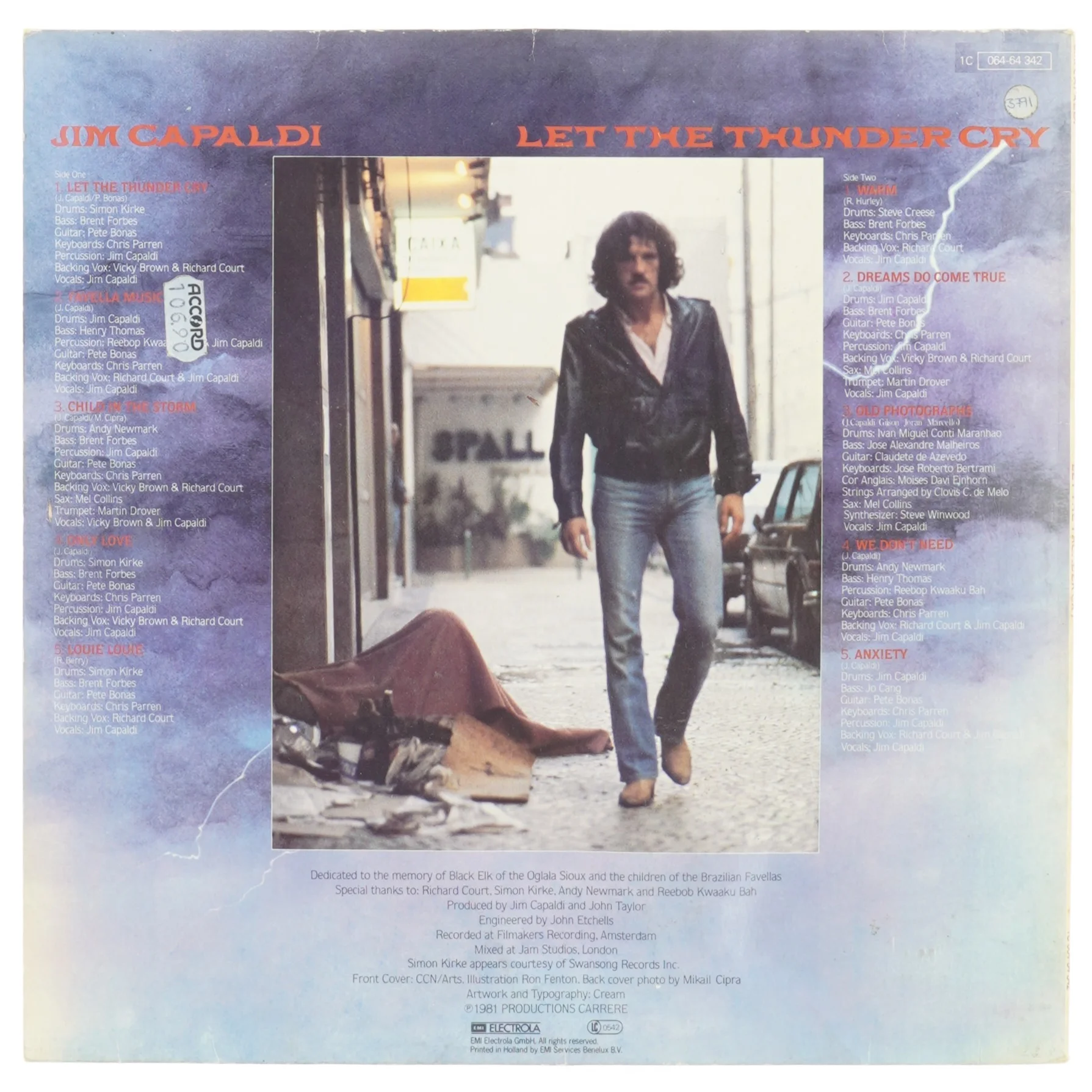 Lp plade let the thunder cry jim capaldi fra Electrola (str. 31 x 31 cm)