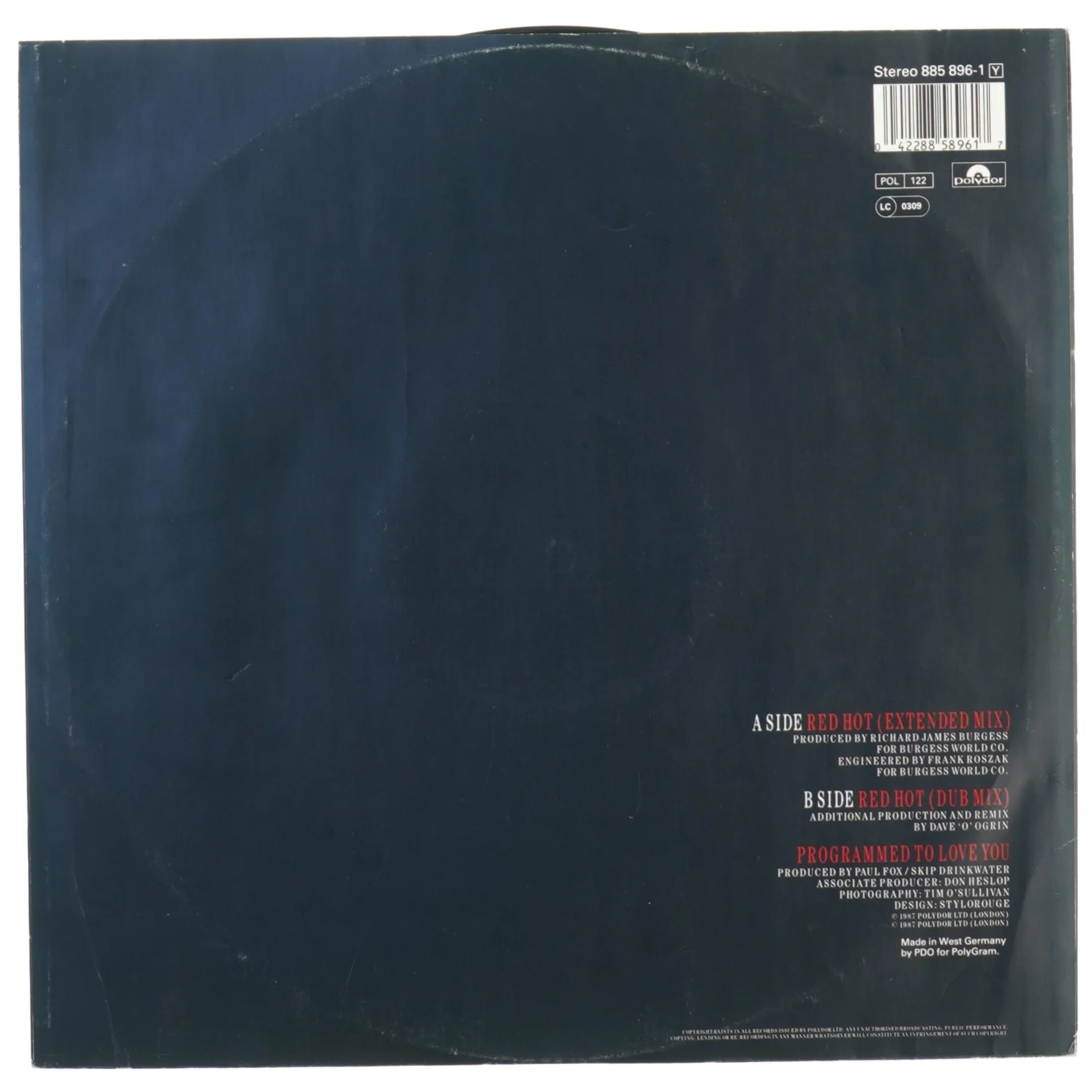 Lp plade prinses redhot fra Stereo (str. 31 x 31 cm)