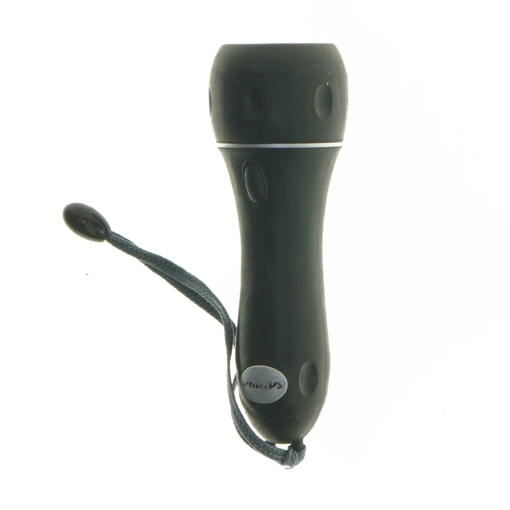 Sort lommelygte med snor (str. 16 cm)