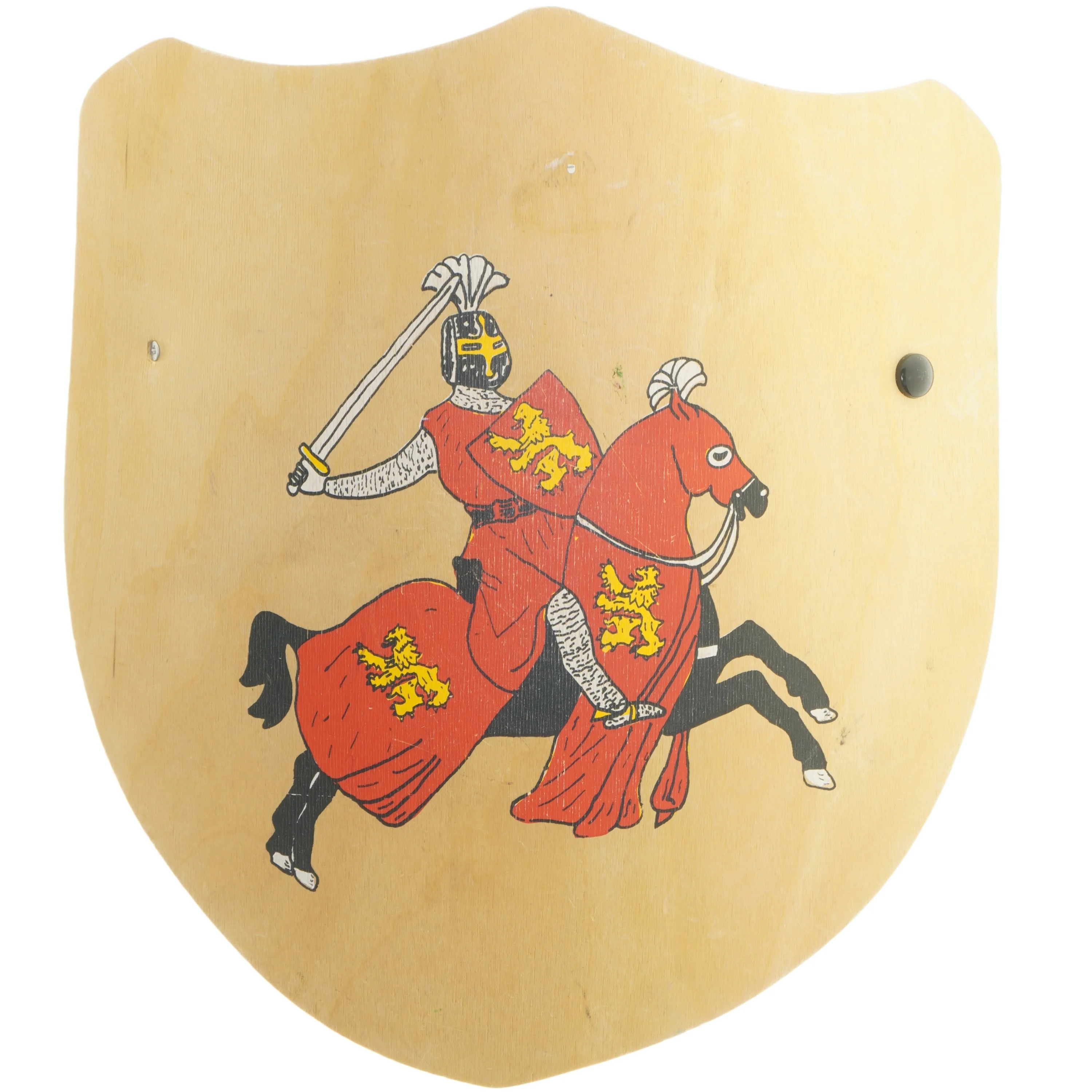 Træskjold med riddermotiv (str. 37x33 cm)