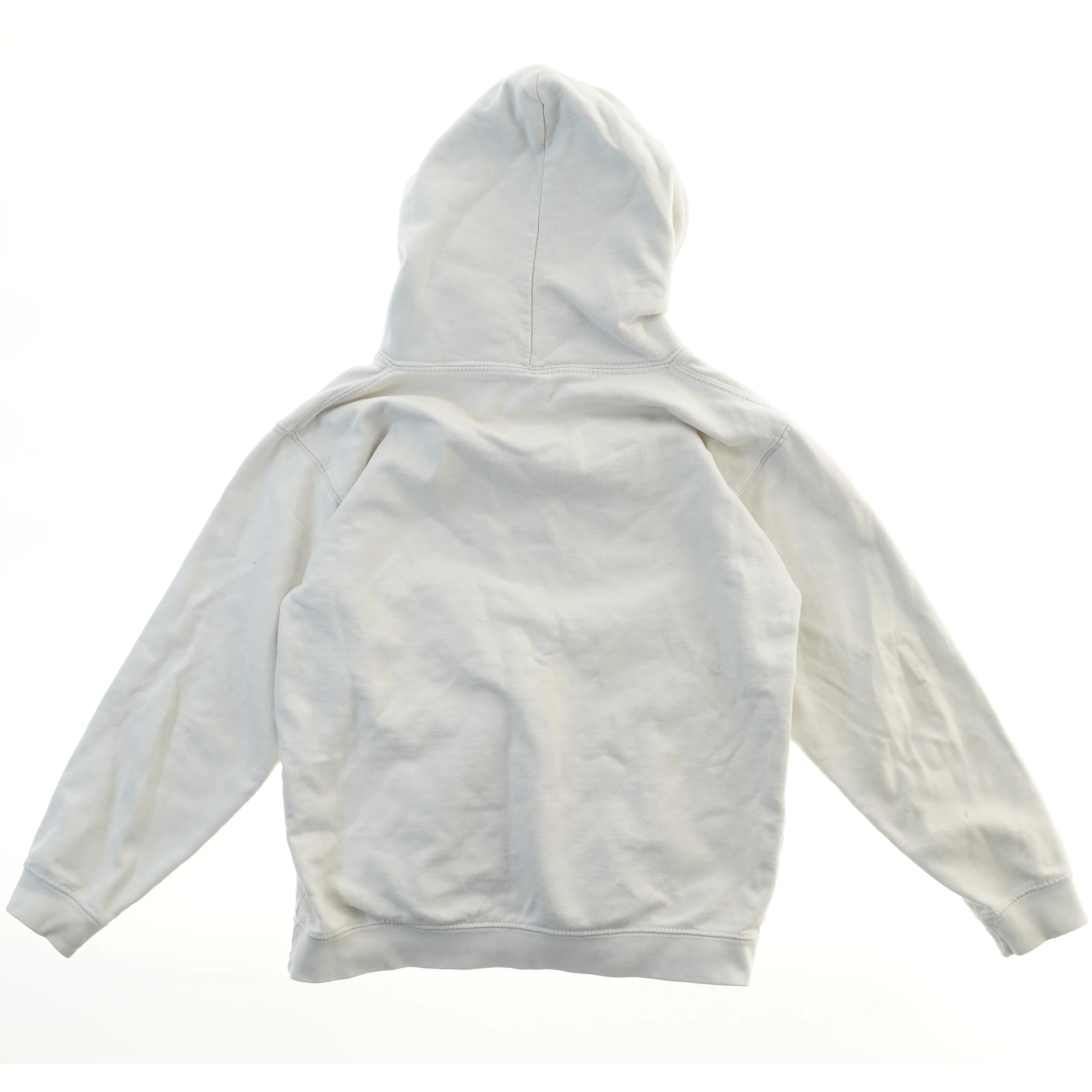 Hvid hættetrøje med tekst (str.  L 53 B 45,5 cm)