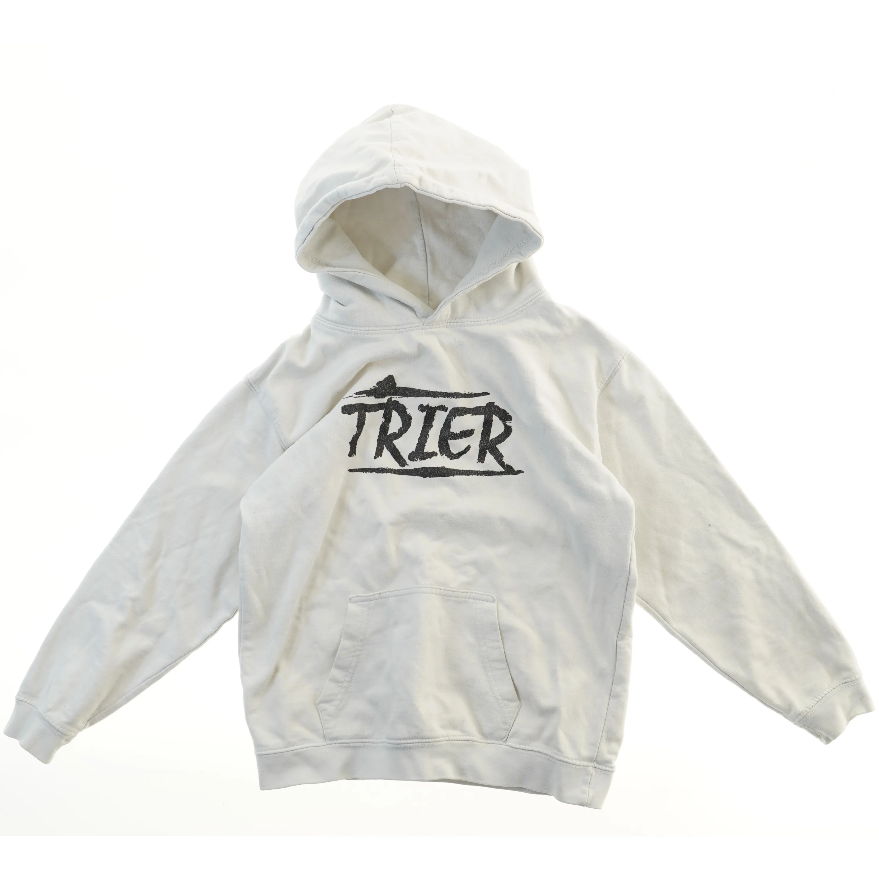 Hvid hættetrøje med tekst (str.  L 53 B 45,5 cm)