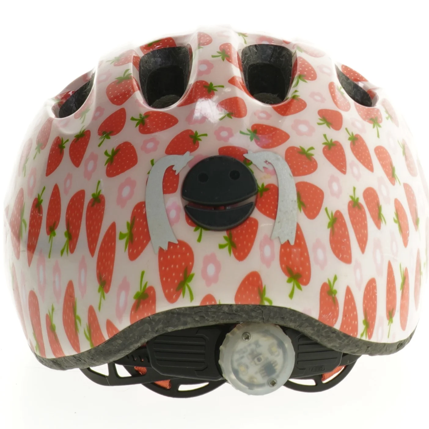 Børnehjelm med jordbærmotiv fra Abus (str. 24 cm)