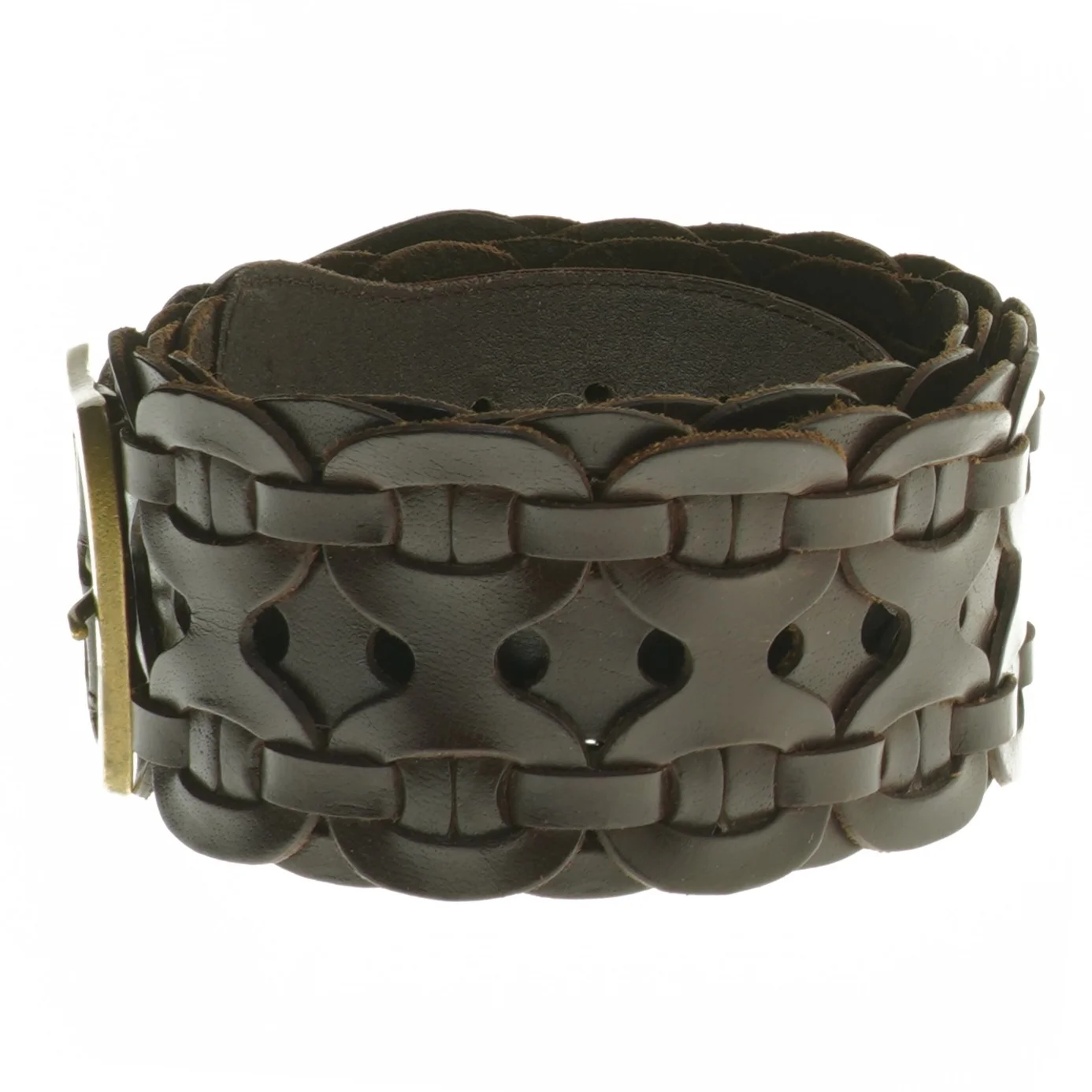 Flettet læderbælte med spænde (str. 103 til 112 cm)