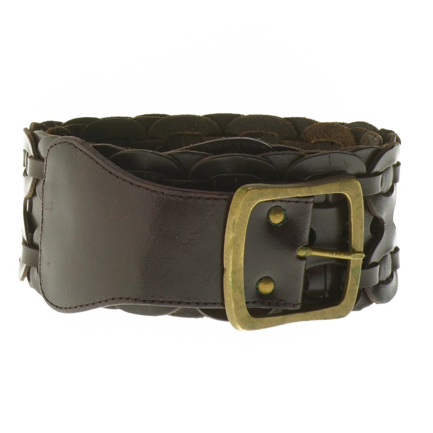 Flettet læderbælte med spænde (str. 103 til 112 cm)