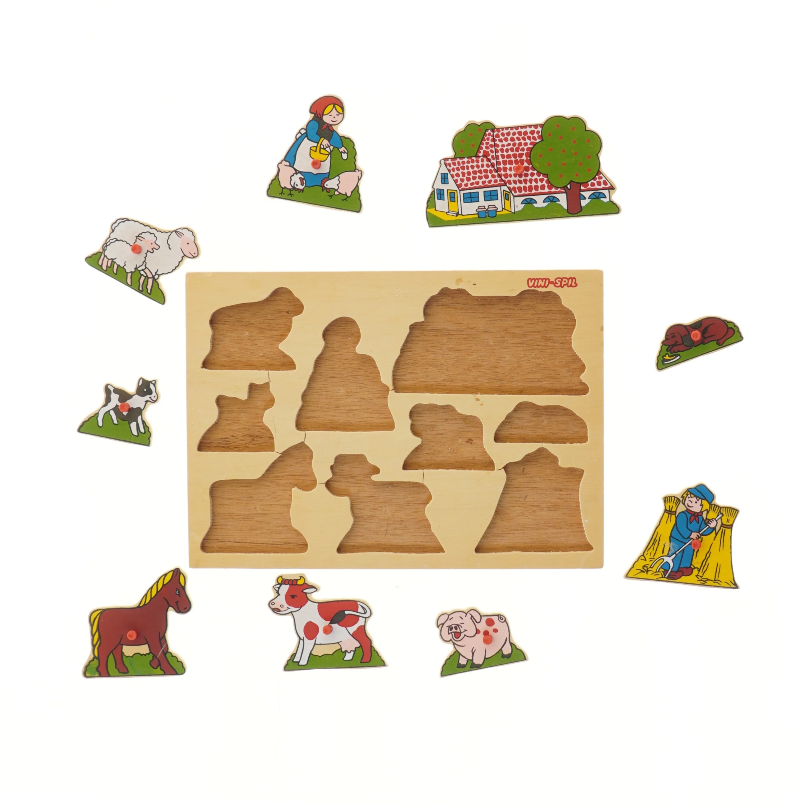 Træpuslespil med gårdmotiver (str. 29,5x21 cm)