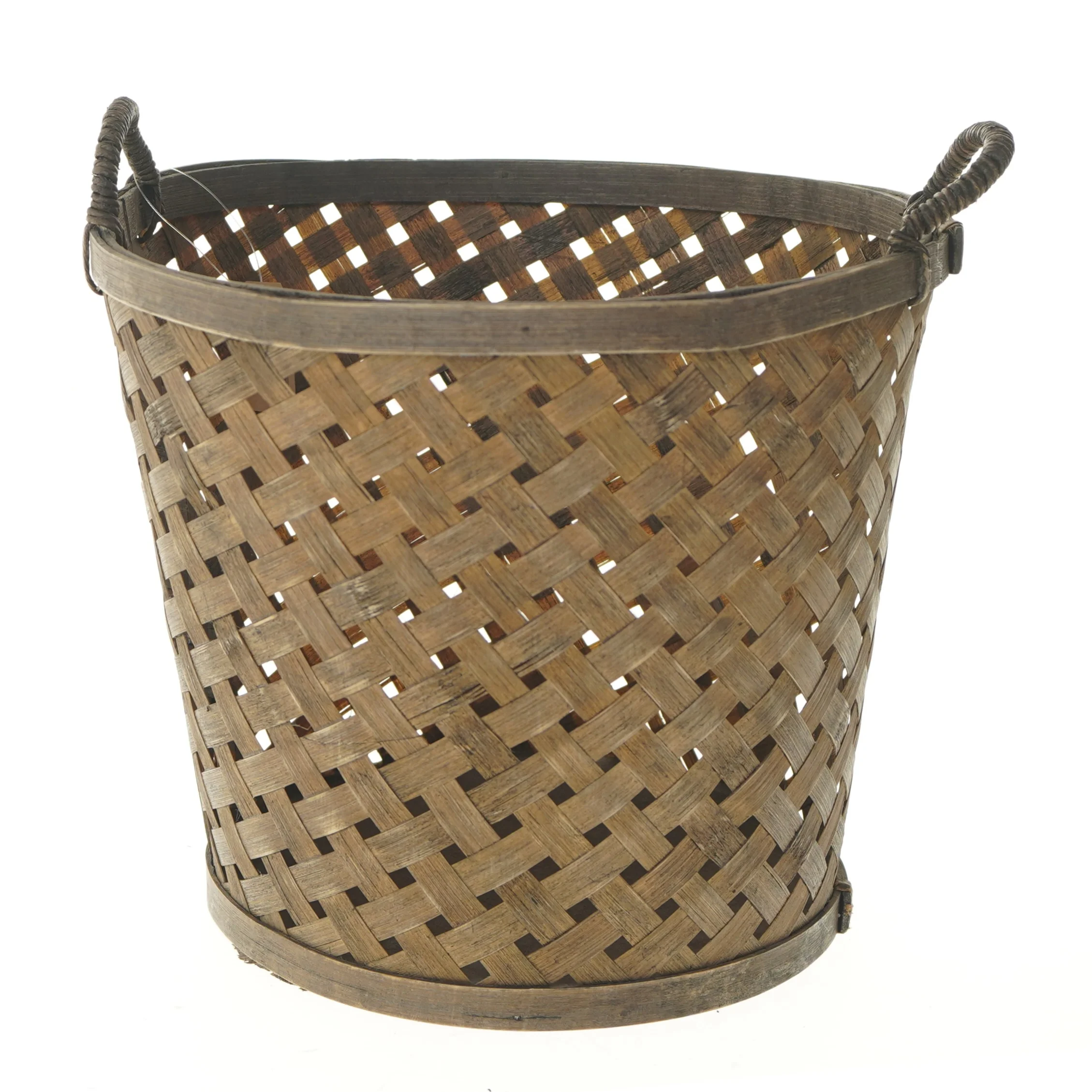 Flettet kurv med håndtag (str. Ø 26,5 cm længde 23 cm)