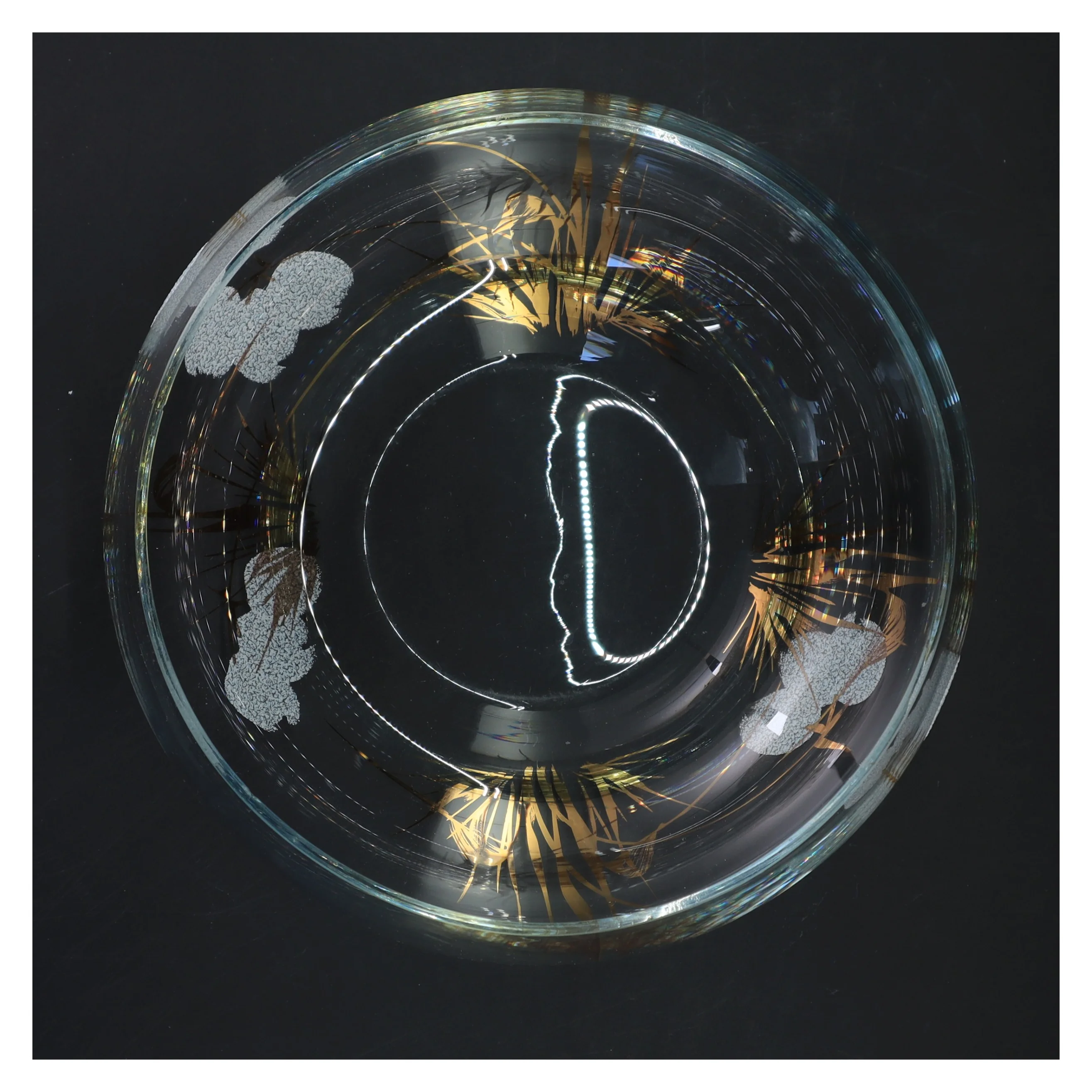 Dekorativ glas skål med bladmønster (str. Ø 20 cm)