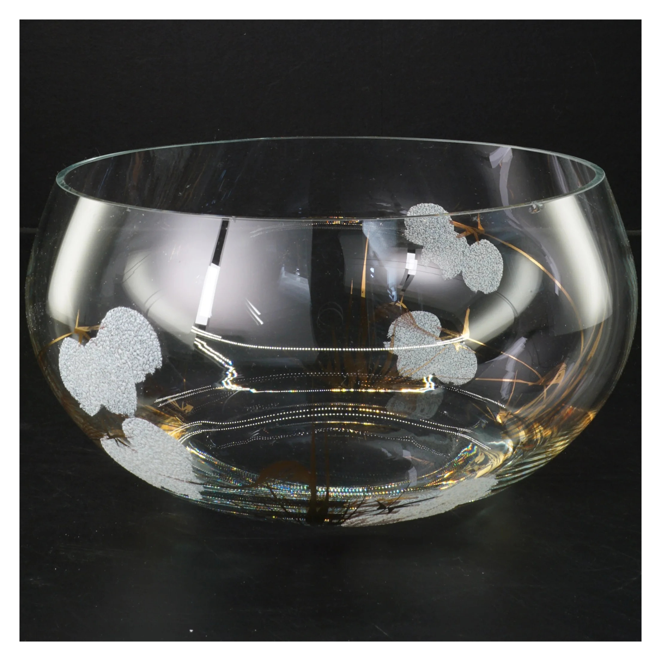 Dekorativ glas sk&aring;l med bladm&oslash;nster (str. &Oslash; 20 cm)