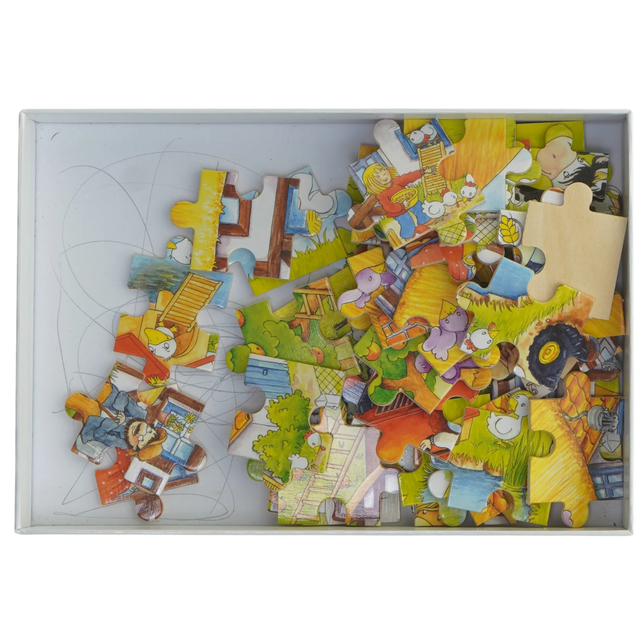 Træpuslespil med bondegårdsmotiv fra Goki (str. 37. x. 27 cm. 48 brikker)