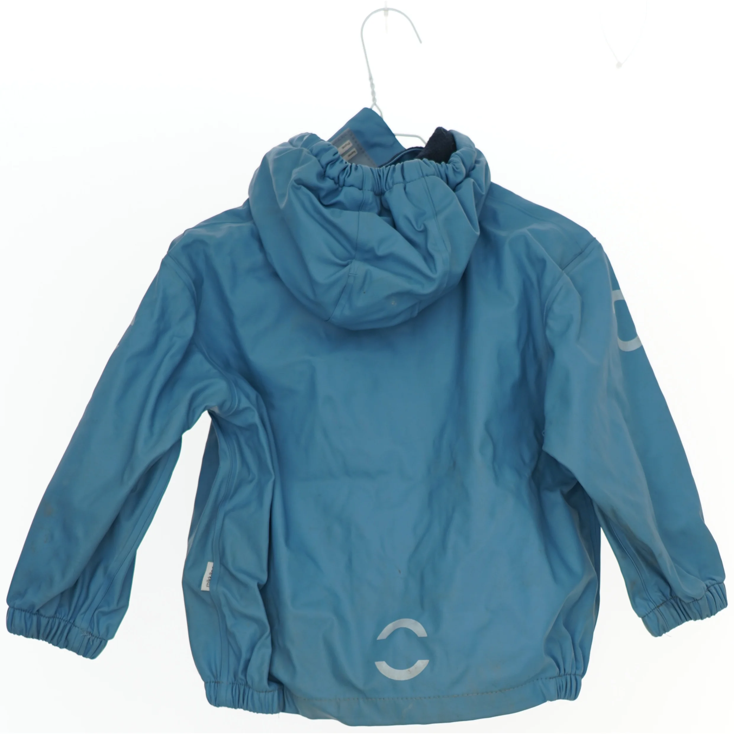 Blå regnjakke med hætte til børn fra Mikk-line (str. 86)