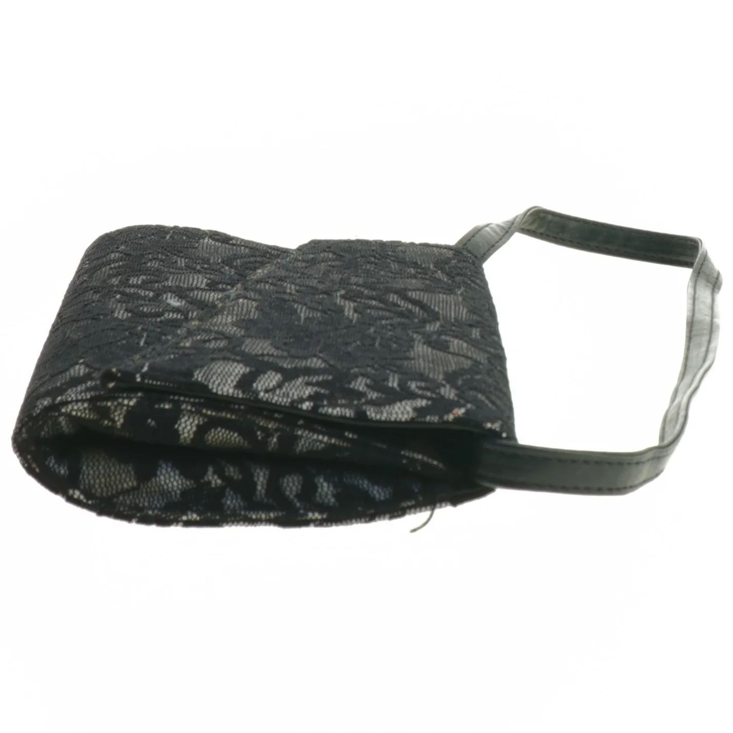 Sort blomstret clutch med håndledsrem (str. 12x21x2 cm)