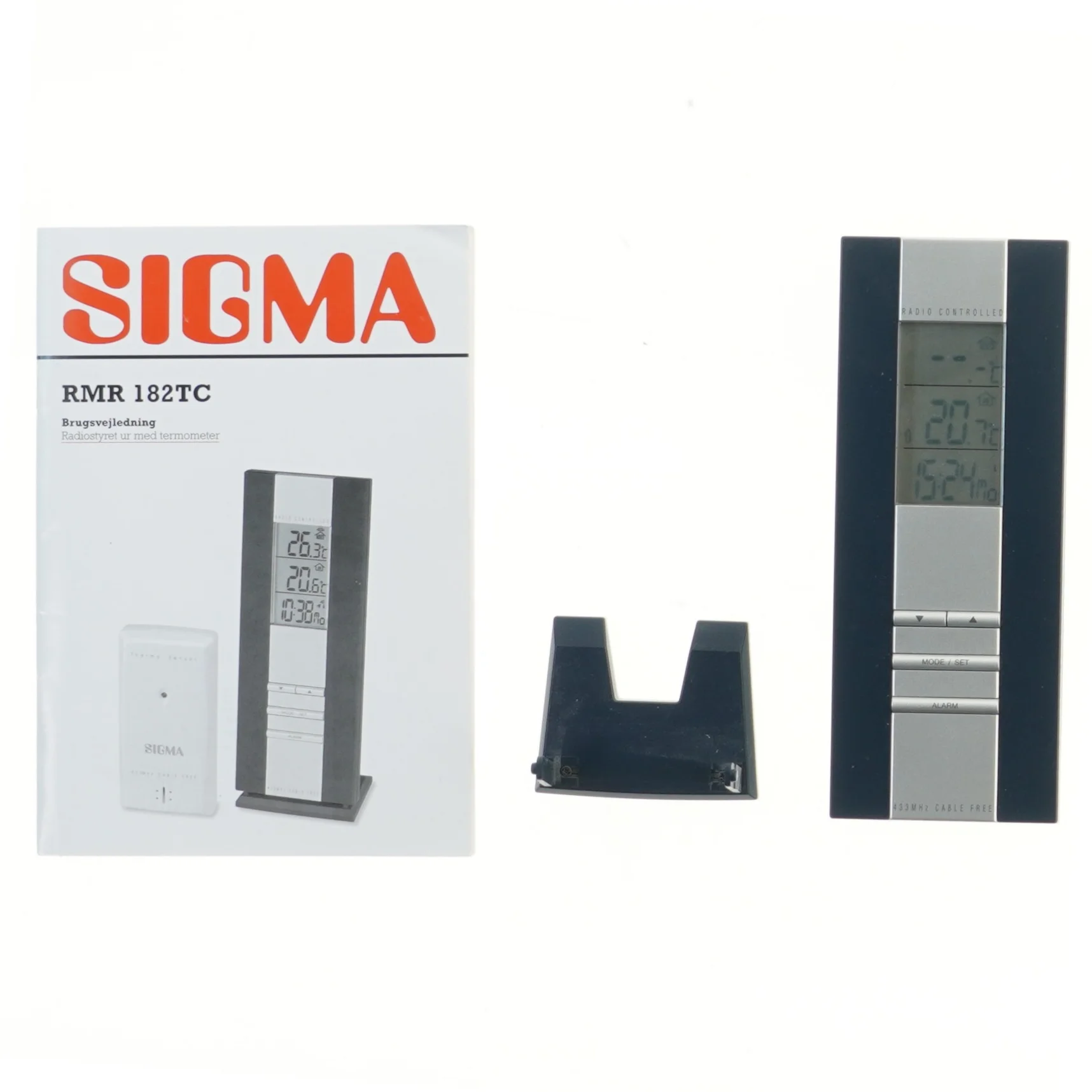 Sigma radiostyret ur med termometer fra Sigma (str. 19x8 cm)