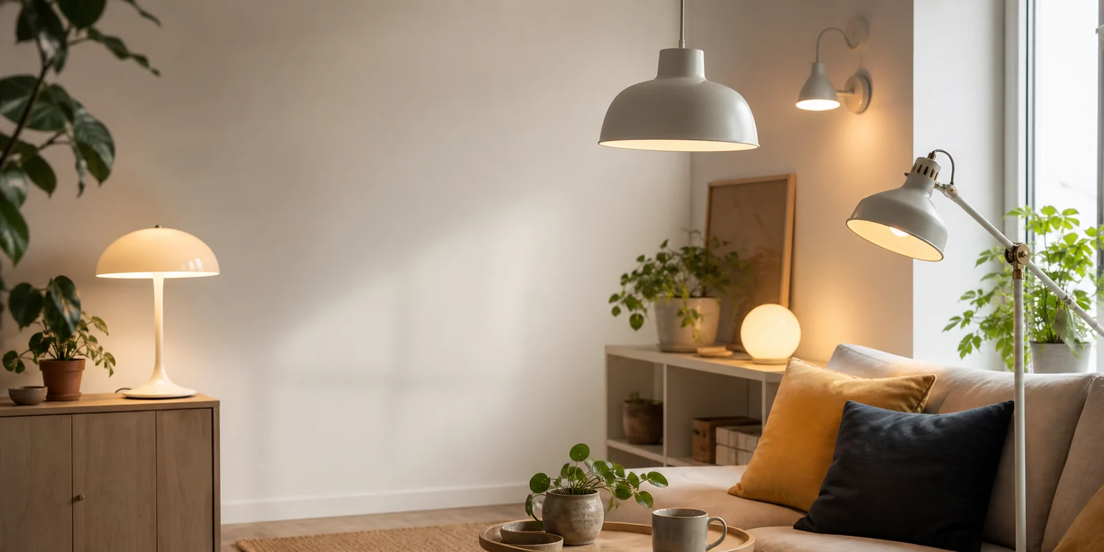 Skandinaviske lamper på et lyst bord